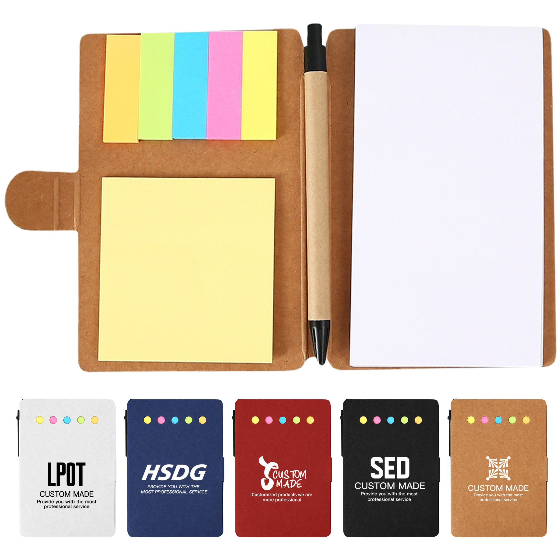FlyFlyPromos - Kraft Paper Sticky Notebook With Pen - Promotional Product