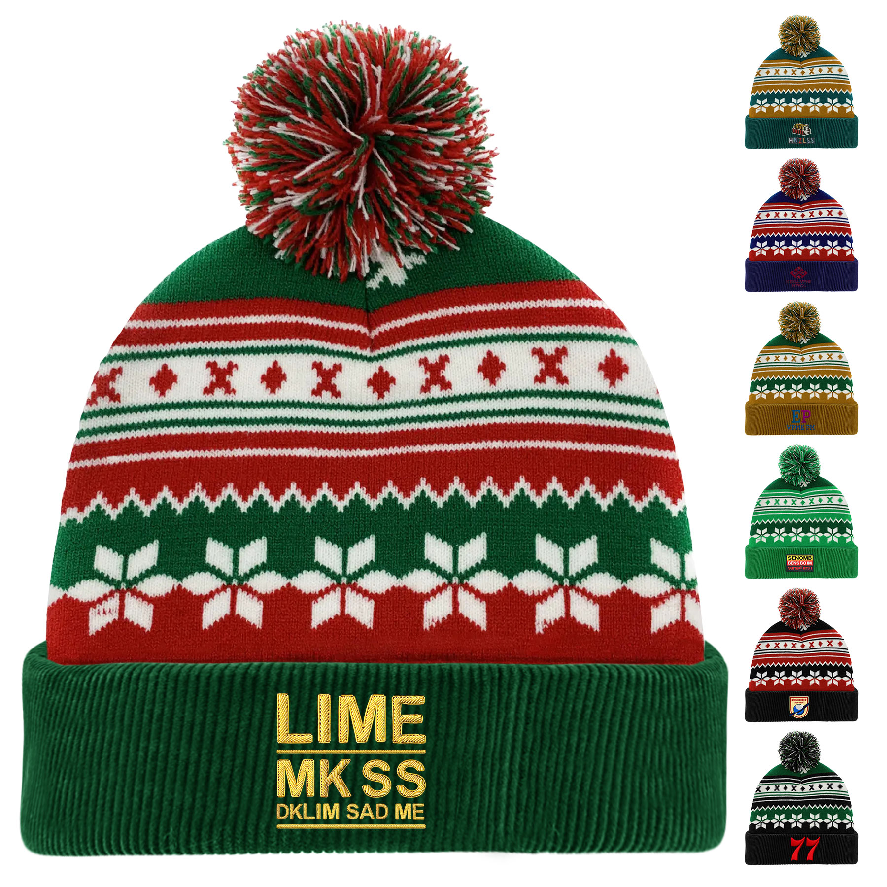 FlyFlyPromos - Knitted Acrylic Cuff Winter Beanie with Pom - Promotional Product