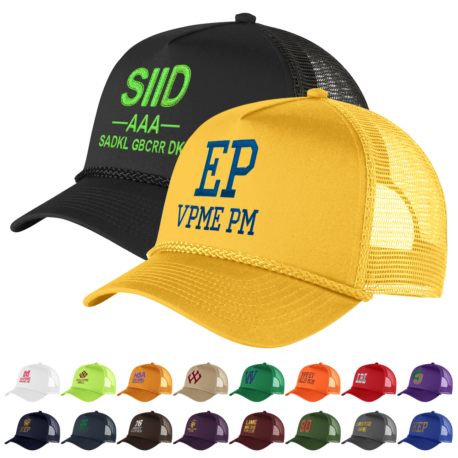 FlyFlyPromos - Structured 5 Panel Curved Bill Trucker Cap with Rope - Promotional Product