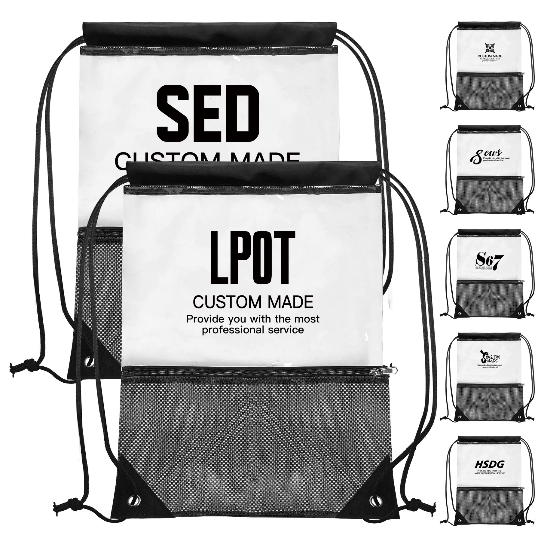 FlyFlyPromos - PVC Drawstring Backpack with Front Zipper Mesh Pocket - Promotional Product