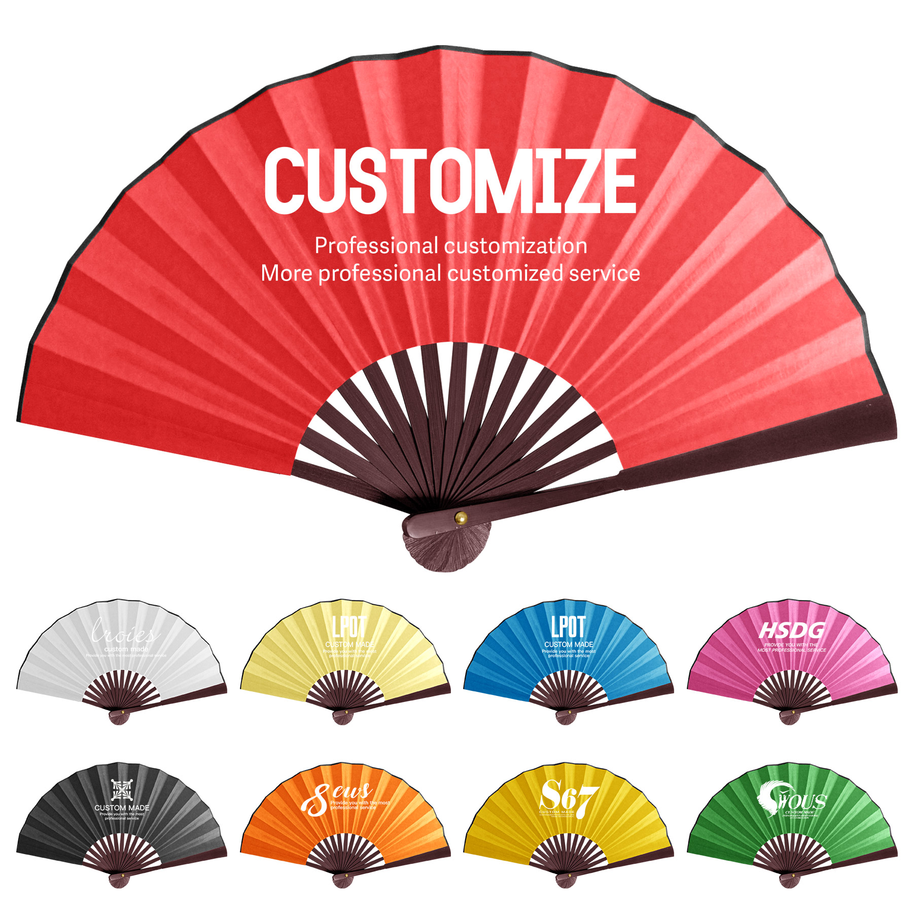 FlyFlyPromos - 13''L Spun Silk Cloth Bamboo Fan - Promotional Product