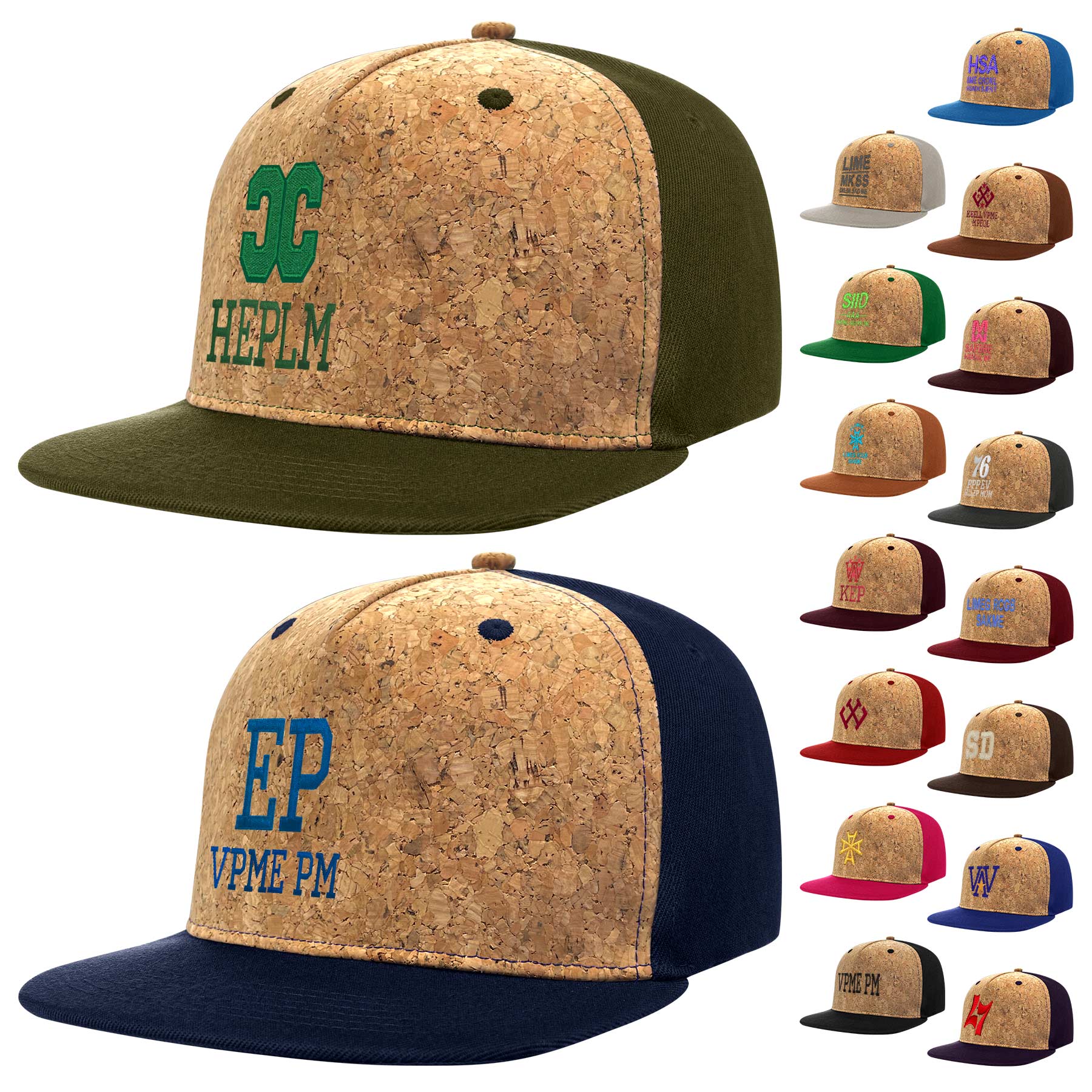 FlyFlyPromos - Cotton Flat Visor Adjustable Snapback Cork Caps - Promotional Product