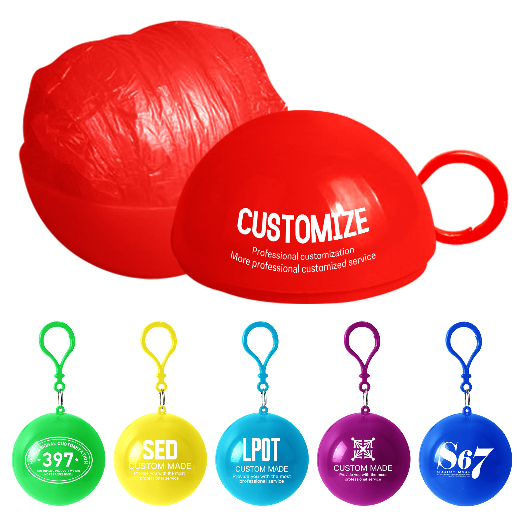 FlyFlyPromos - Disposable Raincoat Ponchos with Keychain Ball - Promotional Product