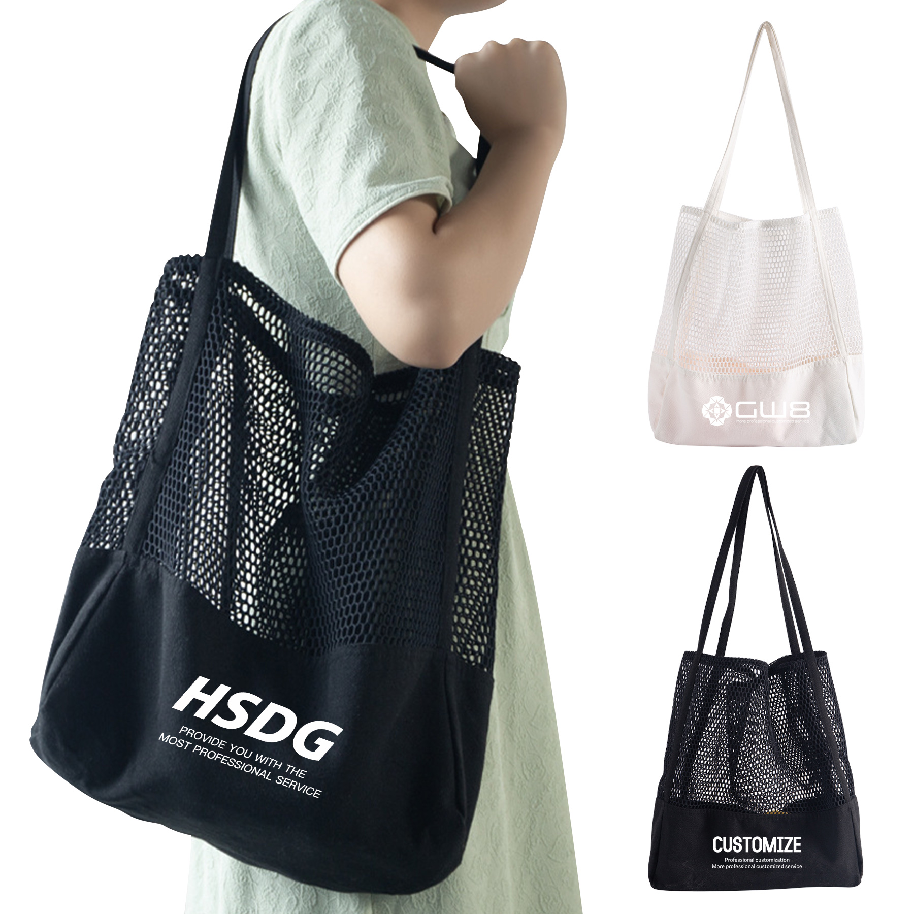 FlyFlyPromos - Embroidered Mesh Shoulder Tote Bag - Promotional Product