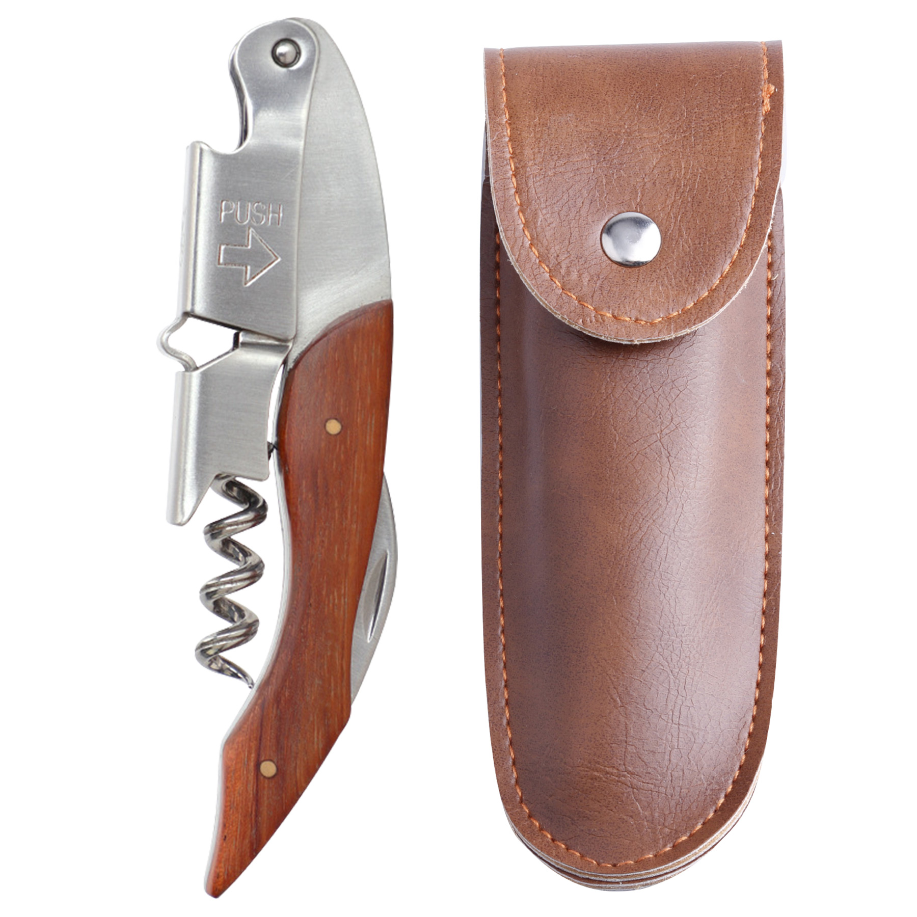 FlyFlyPromos - Wine Bottle Opener & Corkscrew Tool With Leather Case Image 7 - Promotional Product