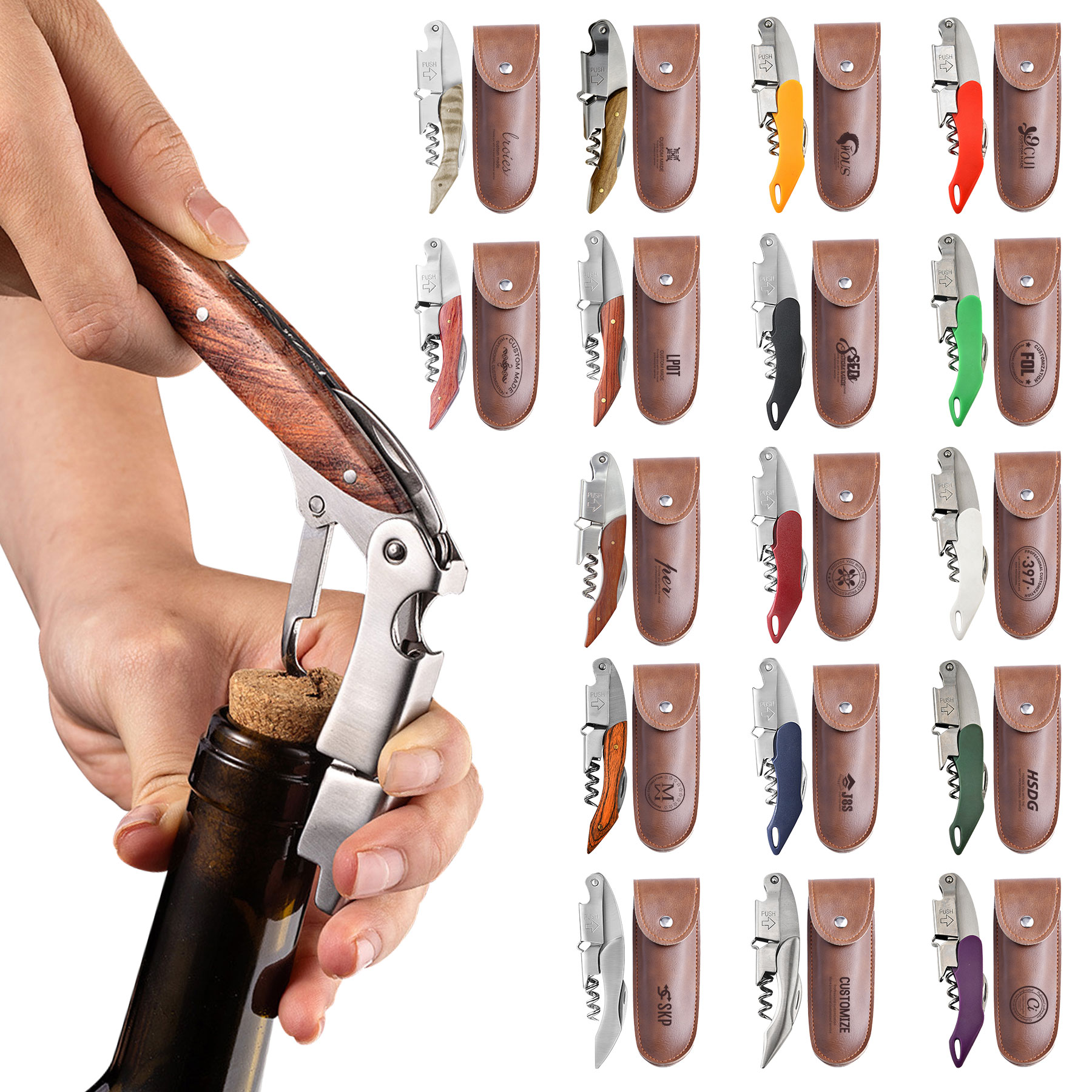 FlyFlyPromos - Wine Bottle Opener  &amp; Corkscrew Tool With Leather Case - Promotional Product