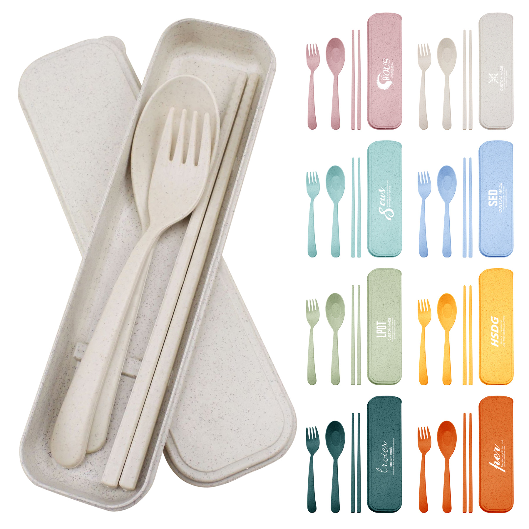 FlyFlyPromos - Portable Wheat Straw Tableware 3-Piece Set - Promotional Product