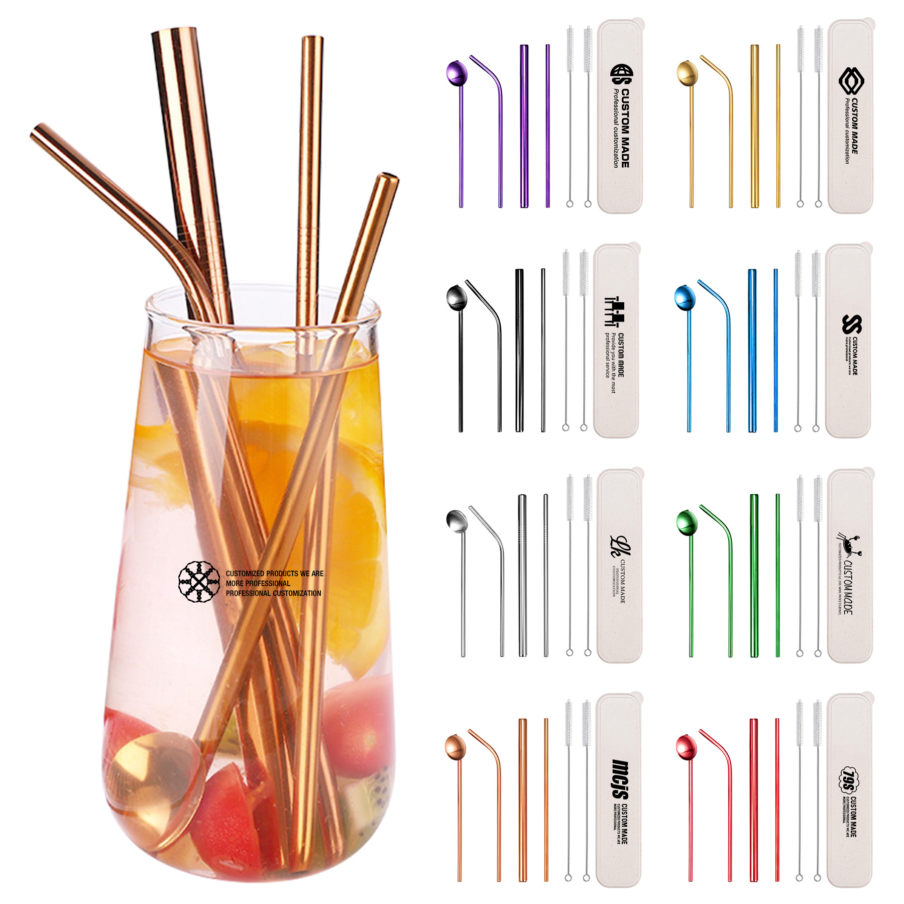 FlyFlyPromos - Stainless Steel Straw Set - Promotional Product