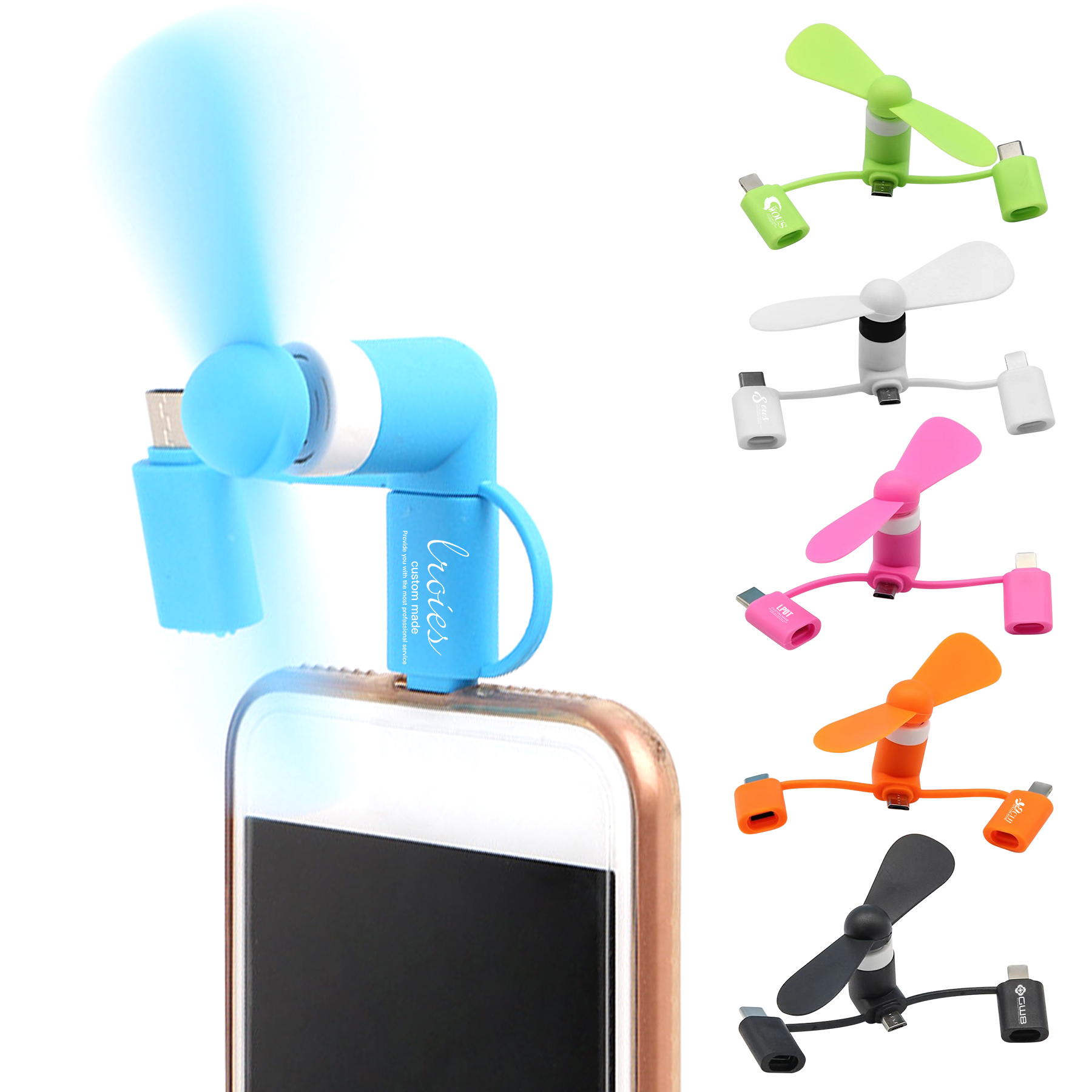 FlyFlyPromos - Mini USB 3 in 1 Portable Cell Smart Phone Fan - Promotional Product