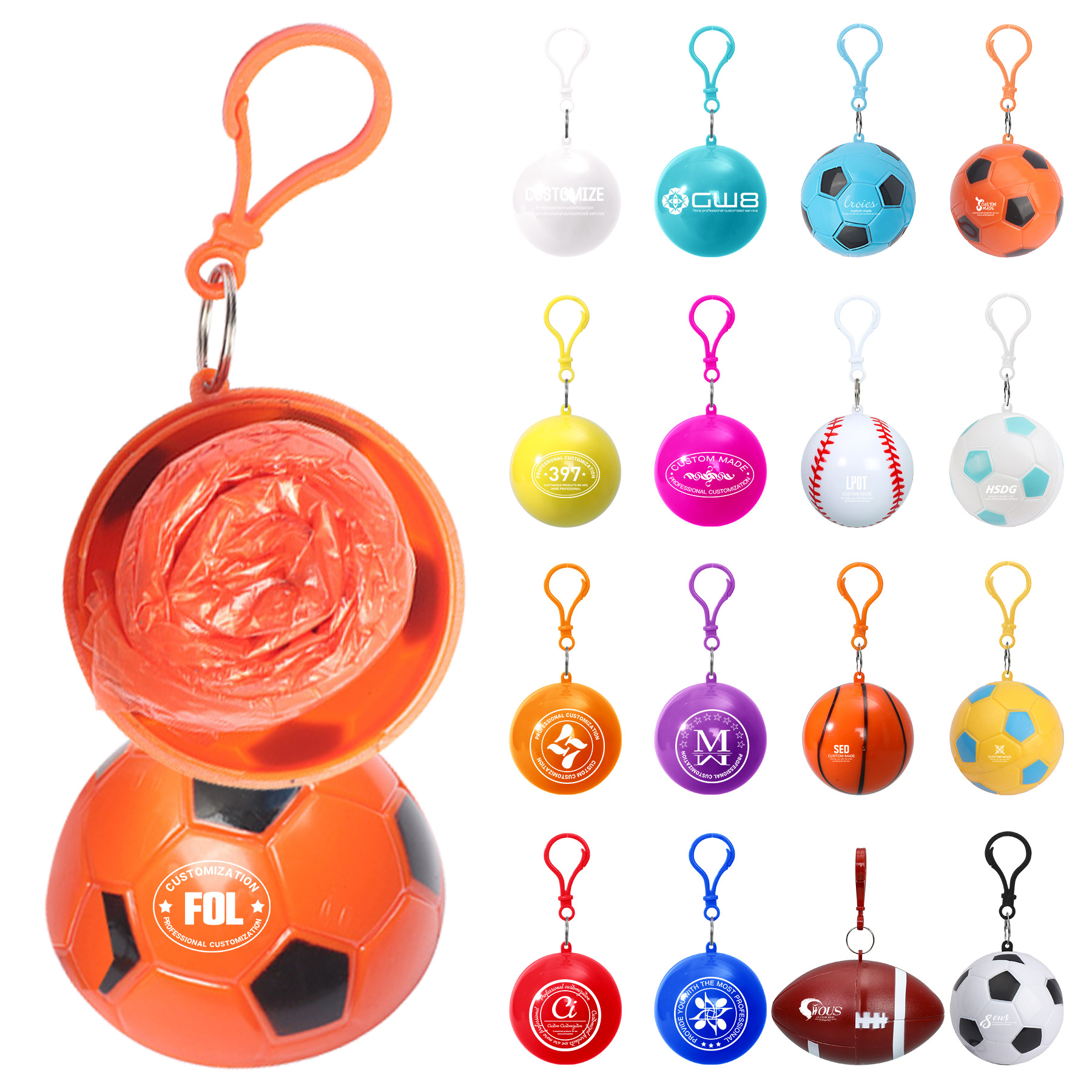 FlyFlyPromos - Disposable Raincoat With Ball Key Chain - Promotional Product