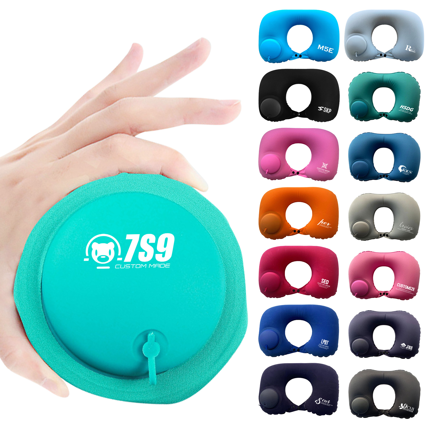FlyFlyPromos - Portable Press Inflatable U-Shape Neck Pillow - Promotional Product