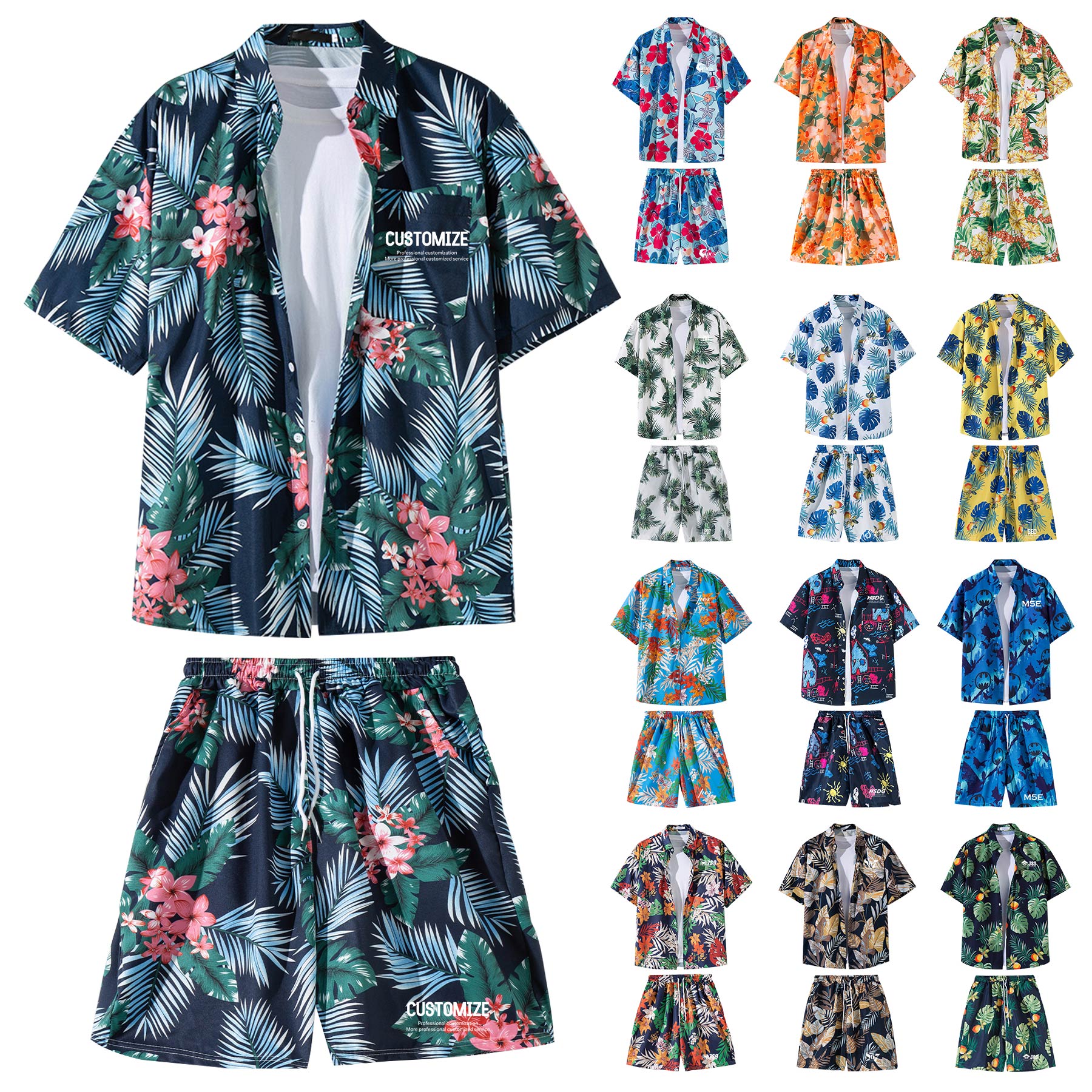 FlyFlyPromos - 2 Pieces Hawaiian Shirts And Shorts Sets - Promotional Product