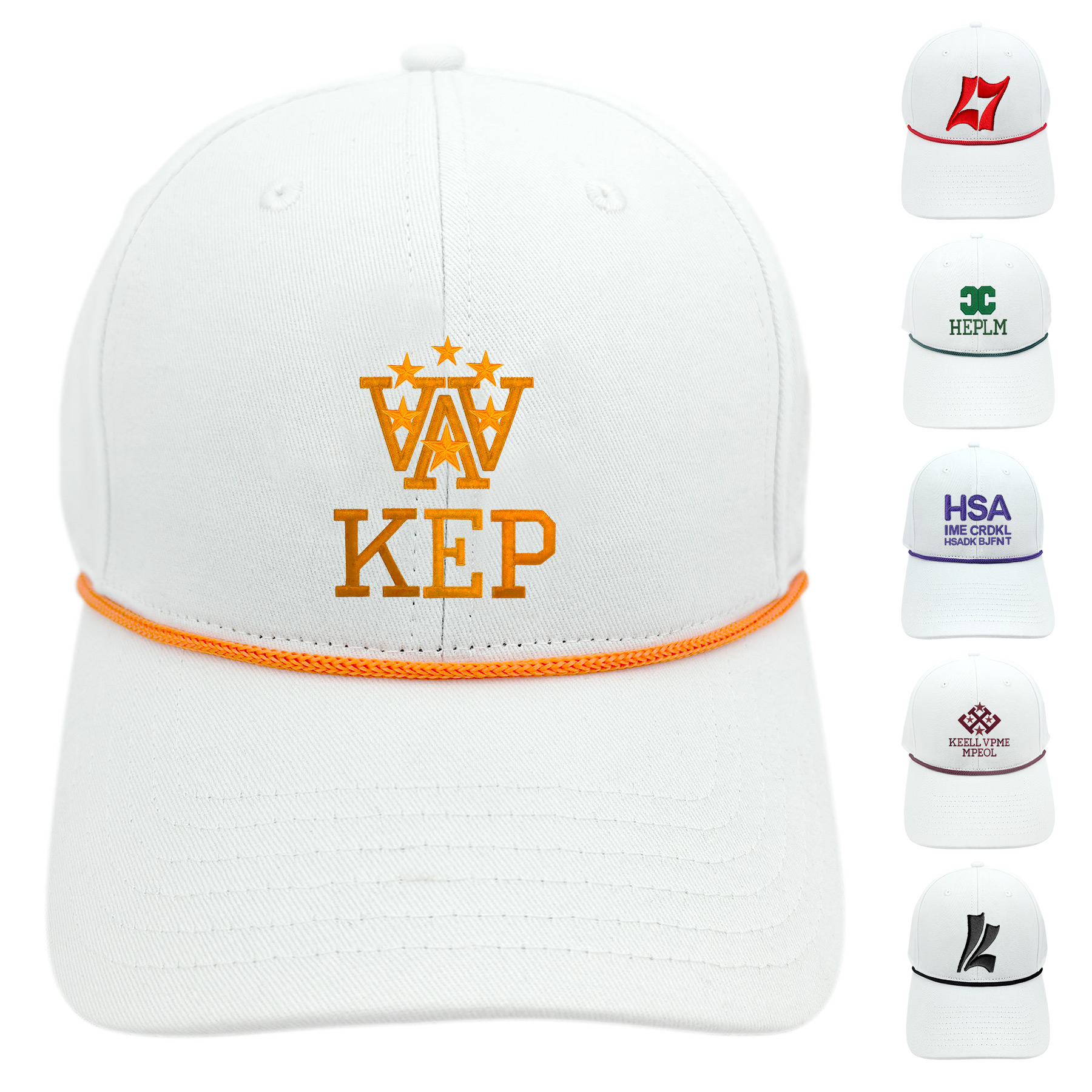 FlyFlyPromos - 3D Embroidery Cotton Cap With Rope Accent &amp; Velcro Closure - Promotional Product