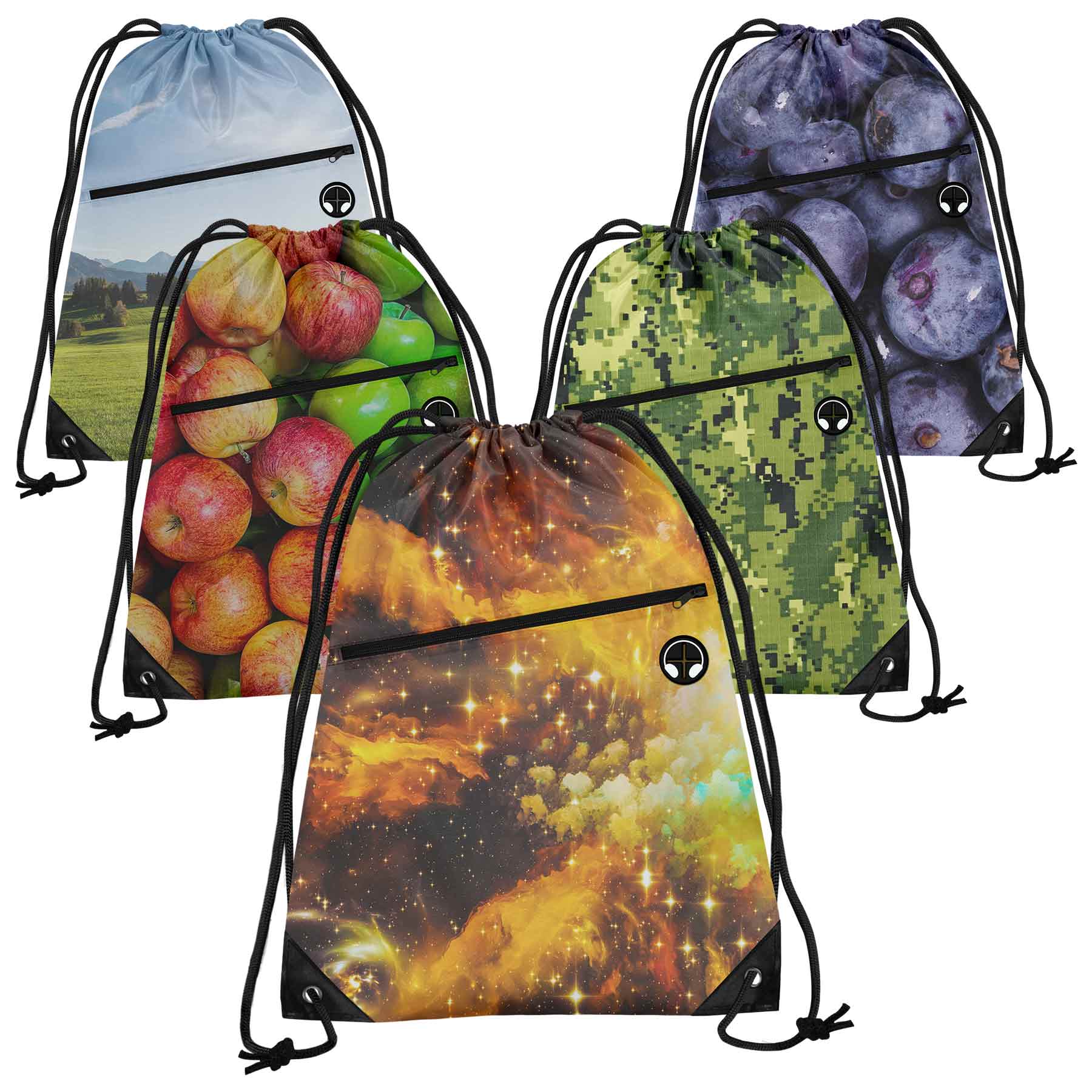 FlyFlyPromos - Dye-Sublimated Drawstring Backpack With Zipper Pocket - Promotional Product