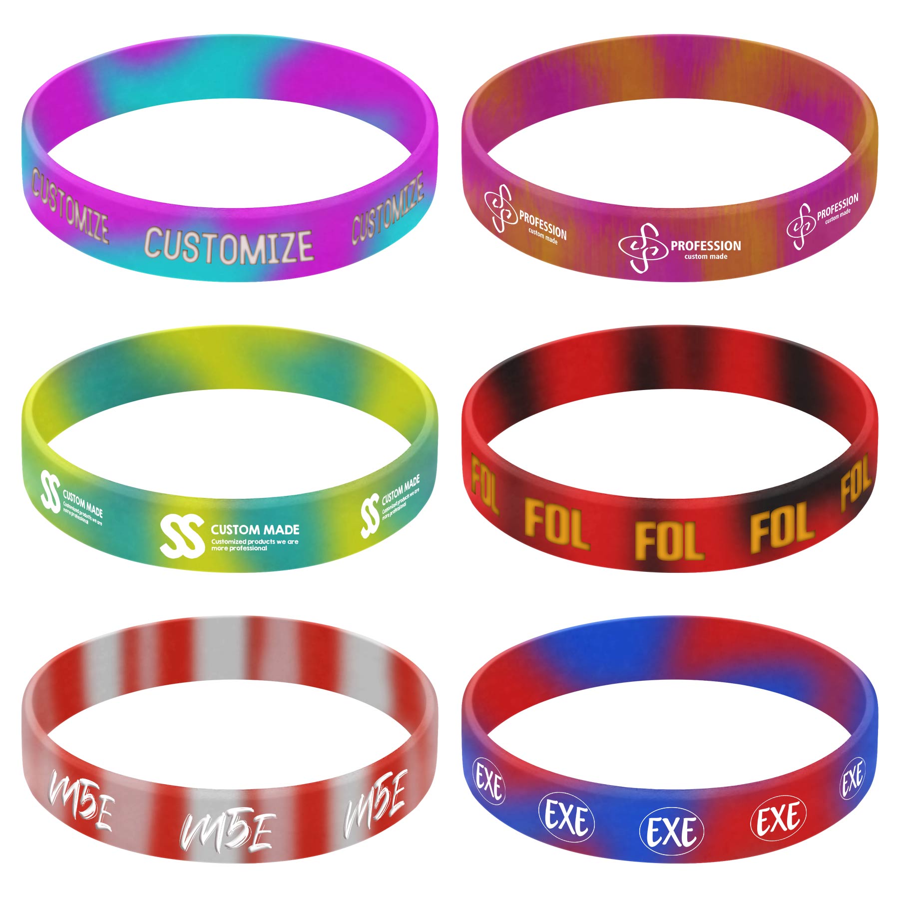 FlyFlyPromos - Tie Dye Silicone Segmented Silicone Bracelet - Promotional Product