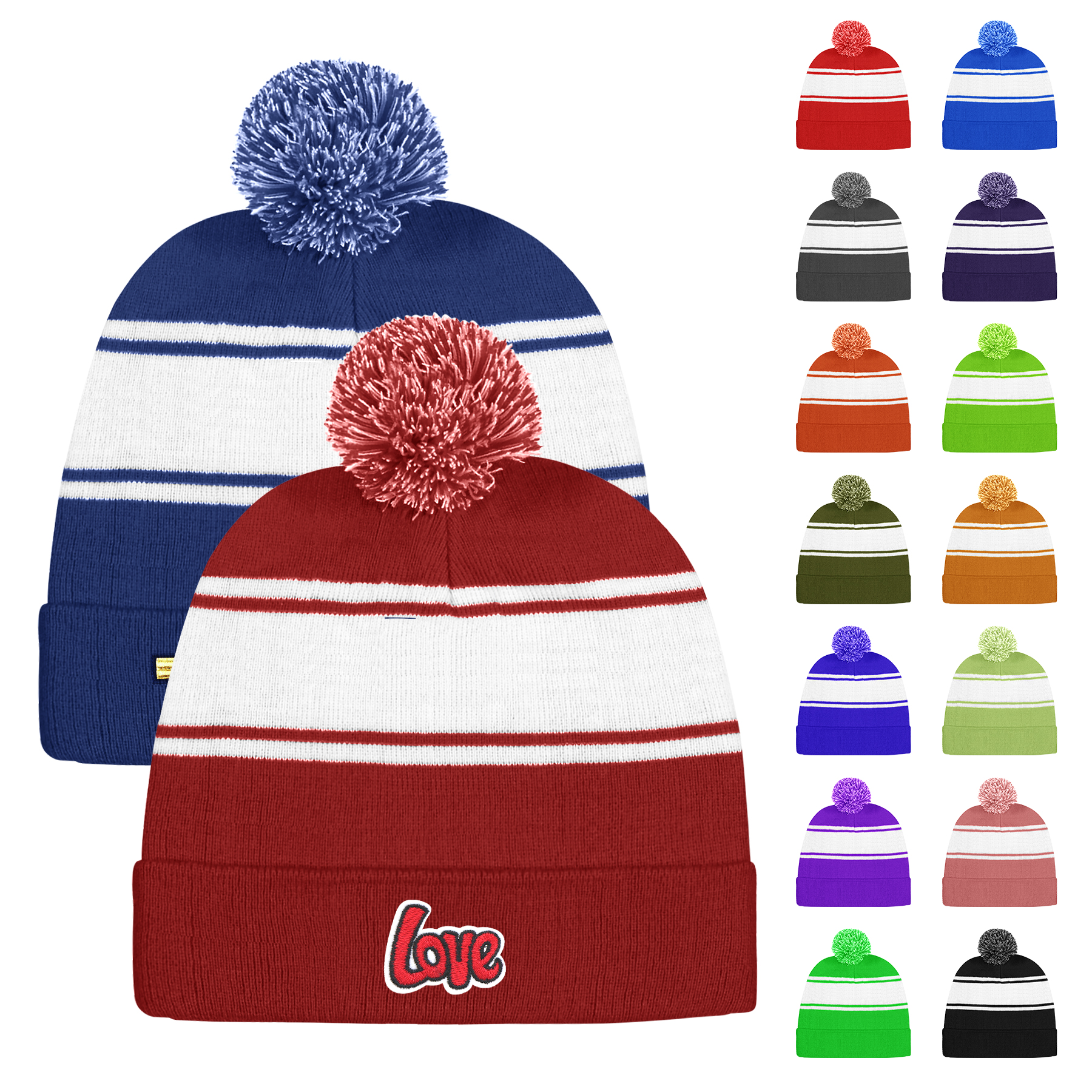 FlyFlyPromos - Two-Tone Knit Pom Beanie With Cuff - Promotional Product