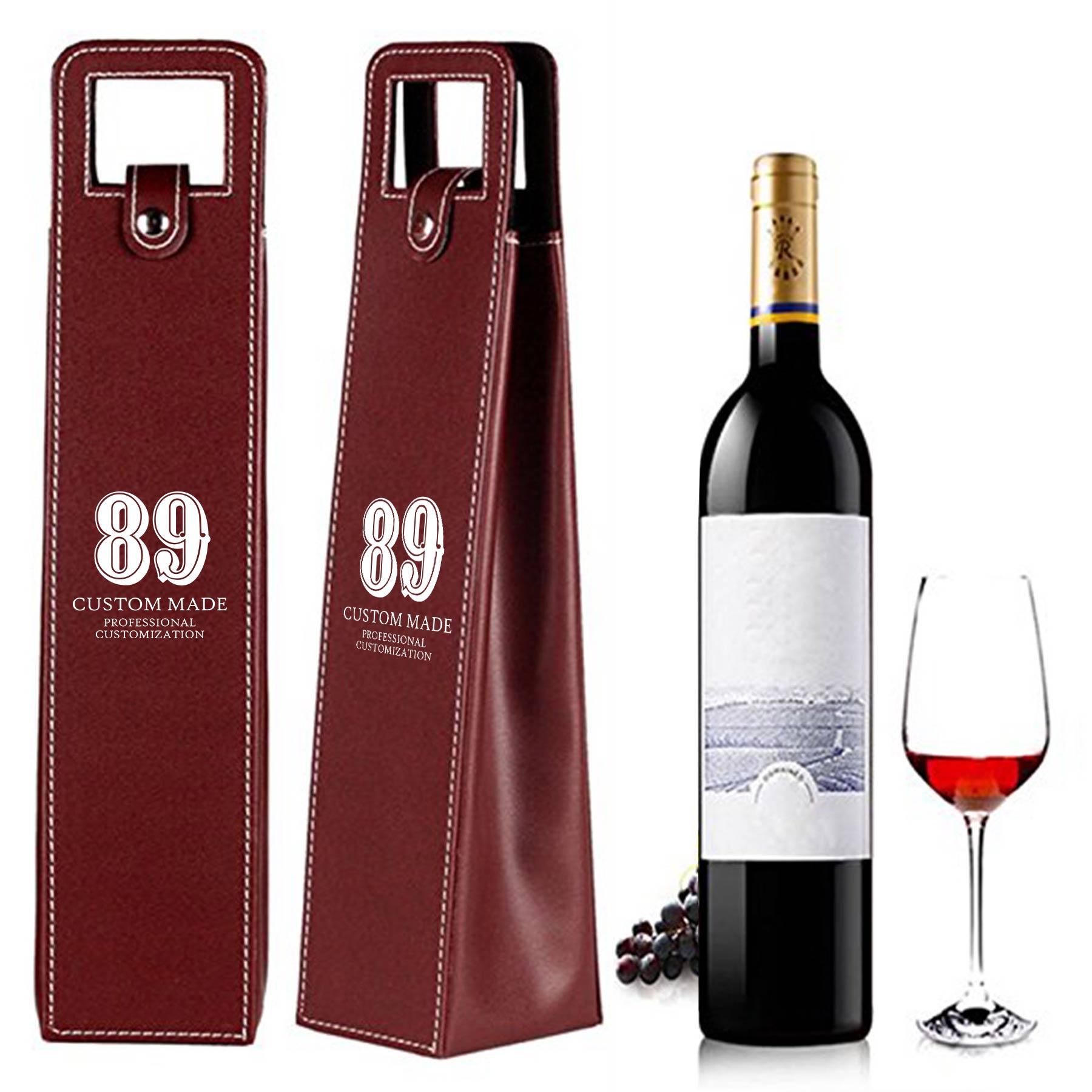 FlyFlyPromos - Resuable Leather Wine Tote Bag - Promotional Product