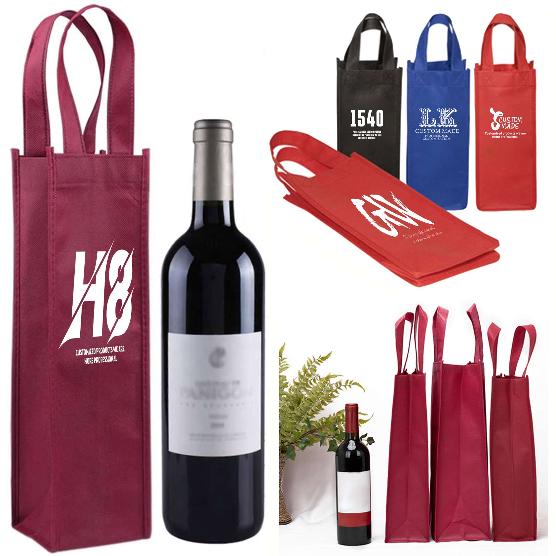 FlyFlyPromos - Non-Woven Single Bottle Wine Tote Holder - Promotional Product