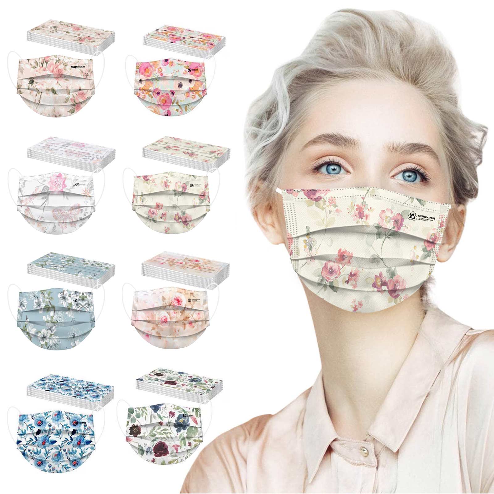 FlyFlyPromos - Disposable Wrapped Printed Masks Individually Pack-3 Ply - Promotional Product
