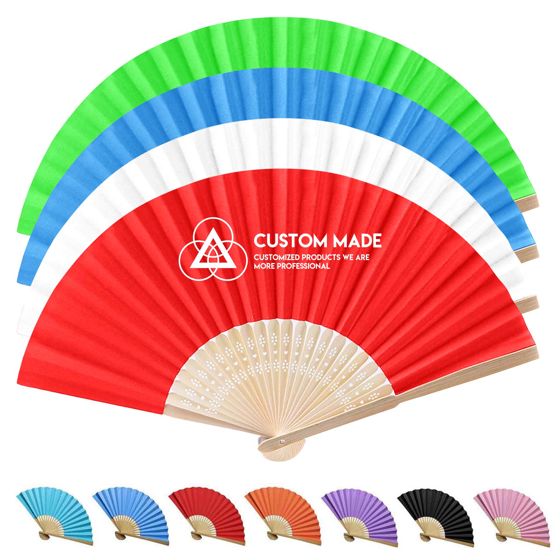 FlyFlyPromos - 7 Inch Full Color Dying Bamboo Paper Fans Image 1 - Promotional Product