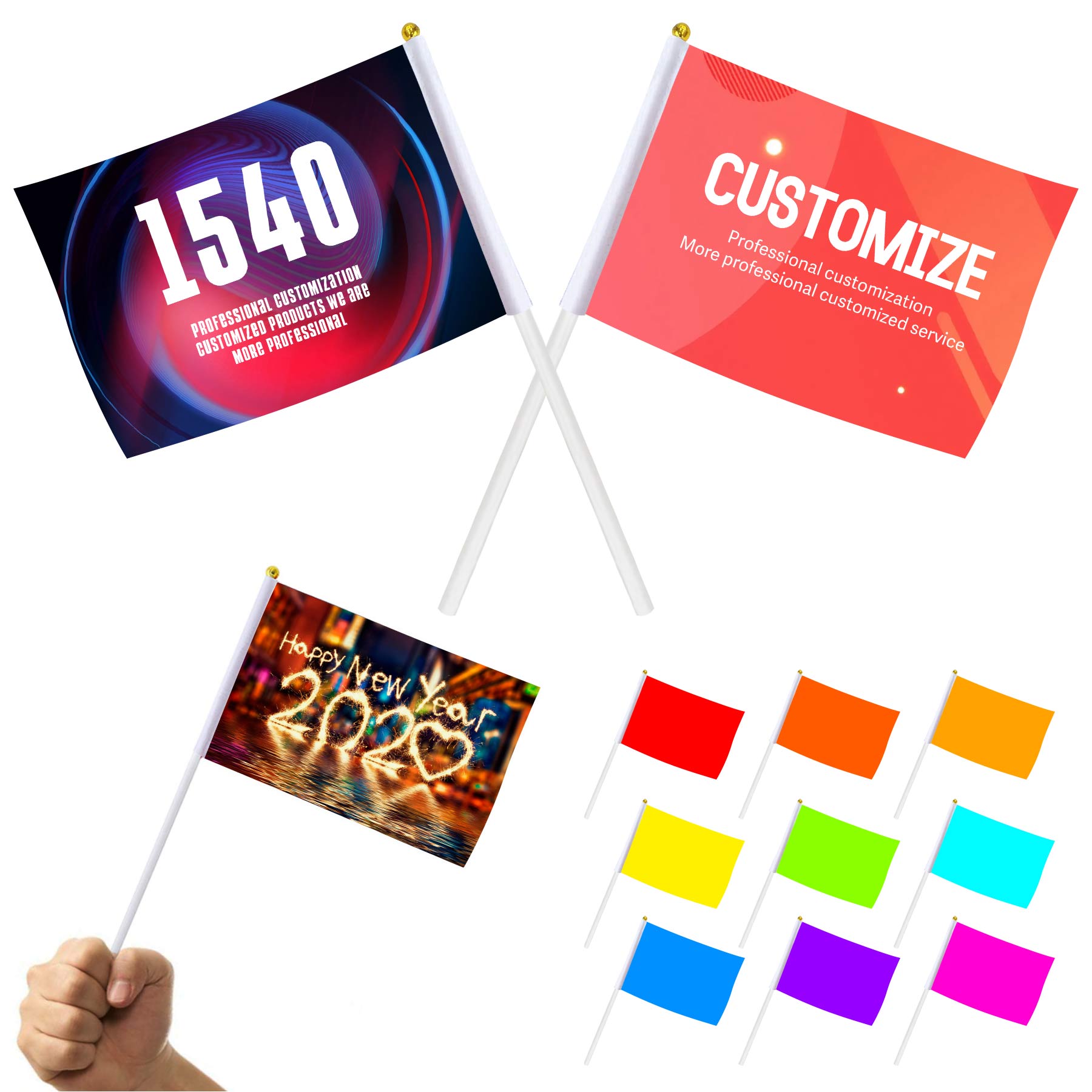 FlyFlyPromos - Hand Held Small Miniature Polyester Flag Image 1 - Promotional Product
