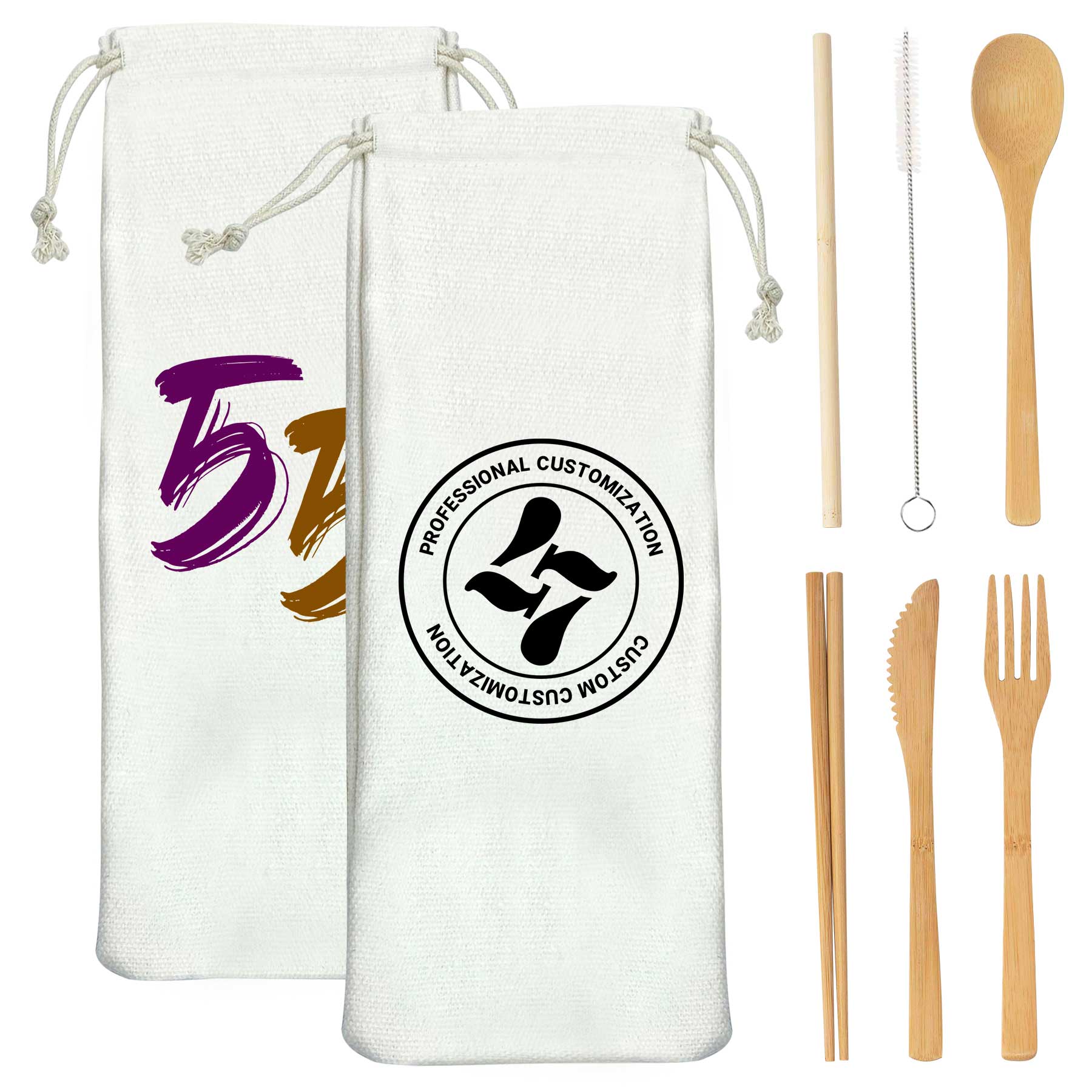 FlyFlyPromos - Bamboo Cutlery Set With Cloth Bag - Promotional Product