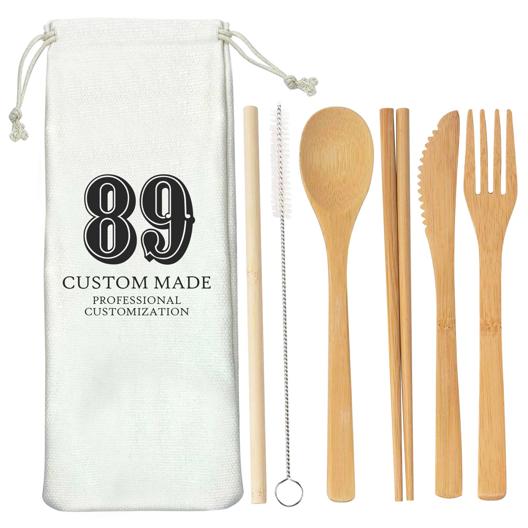 FlyFlyPromos - 6 Piece Bamboo Travel Cutlery Set - Promotional Product