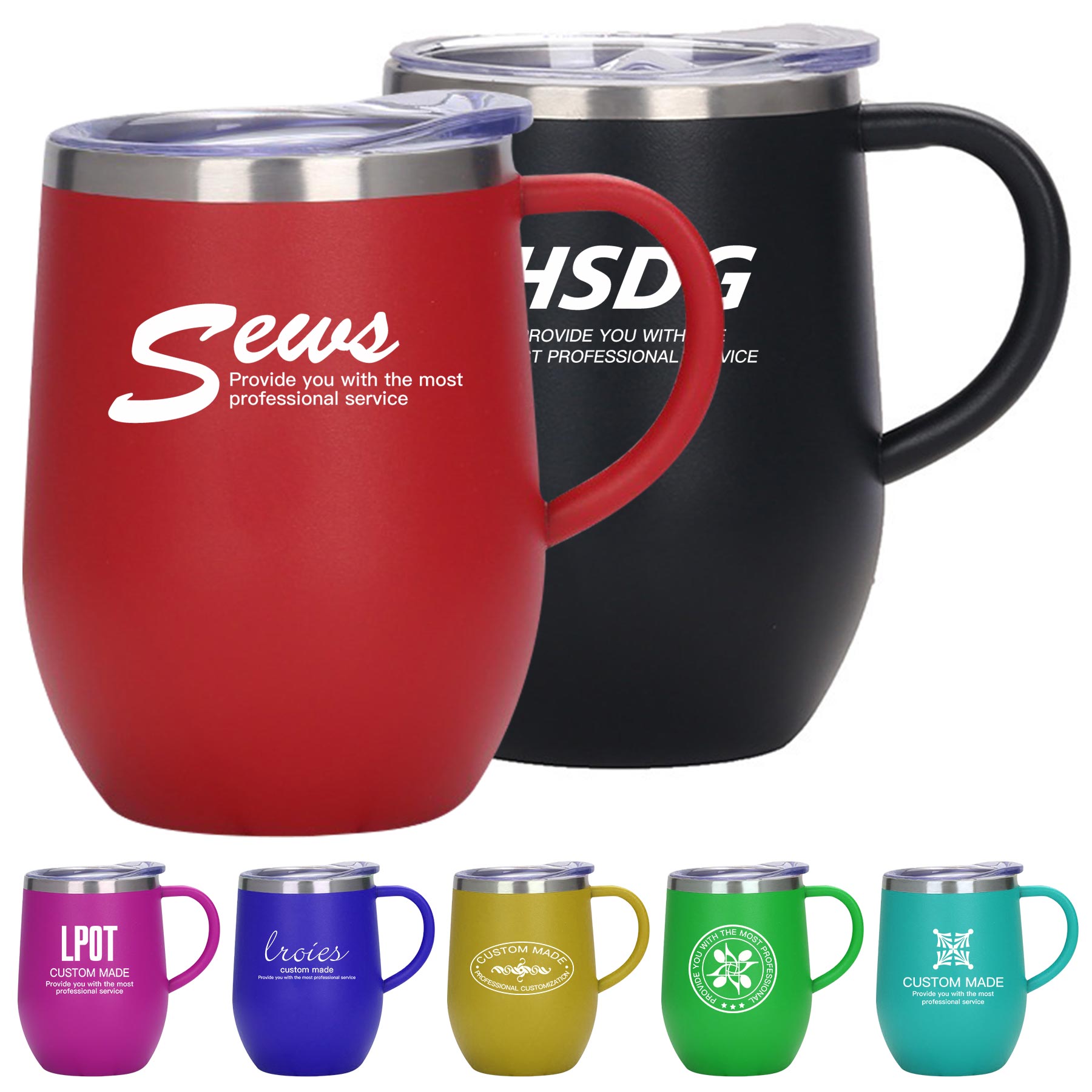 FlyFlyPromos - 12 OZ Double Wall Coffee Cup with Lid And Strong C-Handle Image 1 - Promotional Product