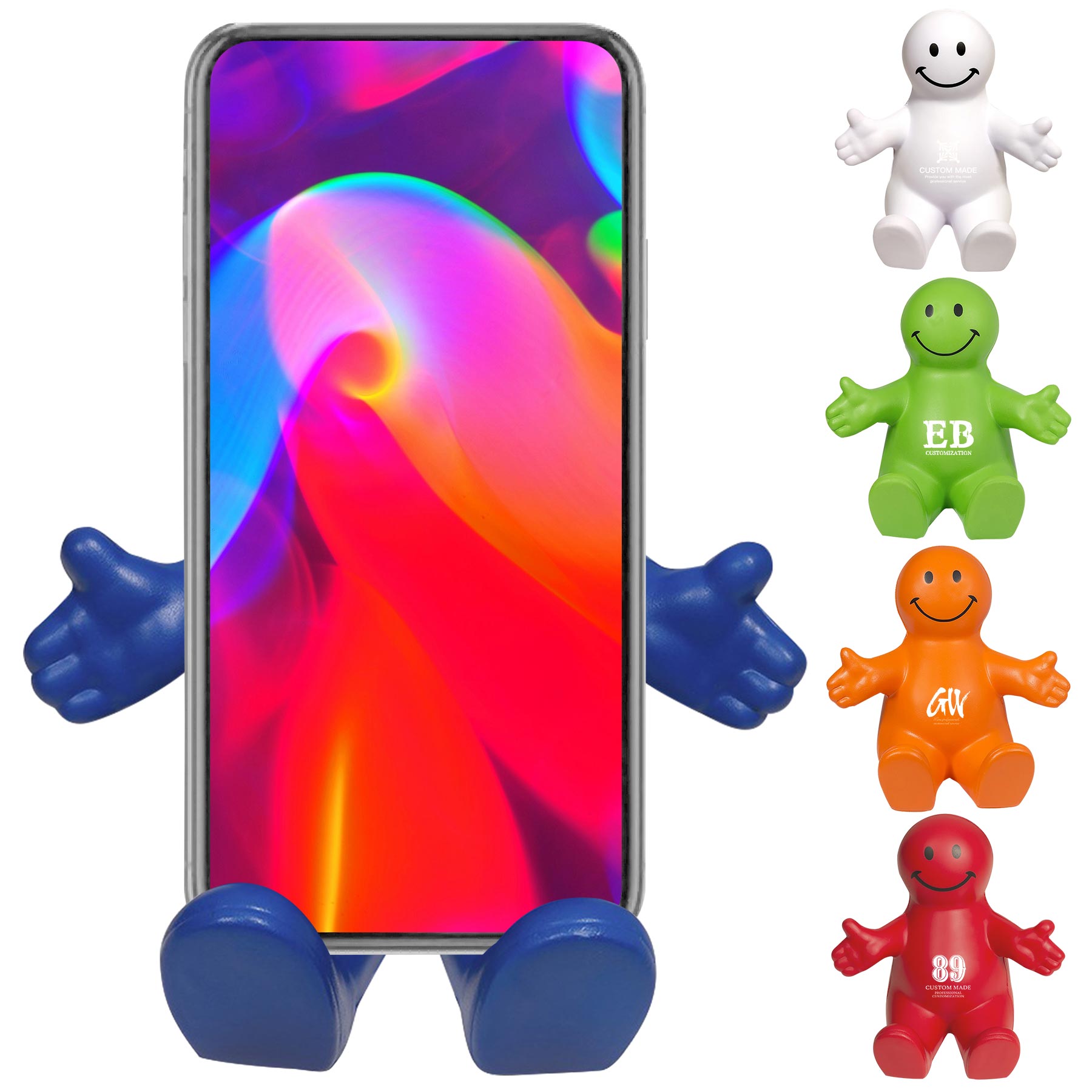FlyFlyPromos - Squeezable Smile Face Guy Phone Holder Image 1 - Promotional Product