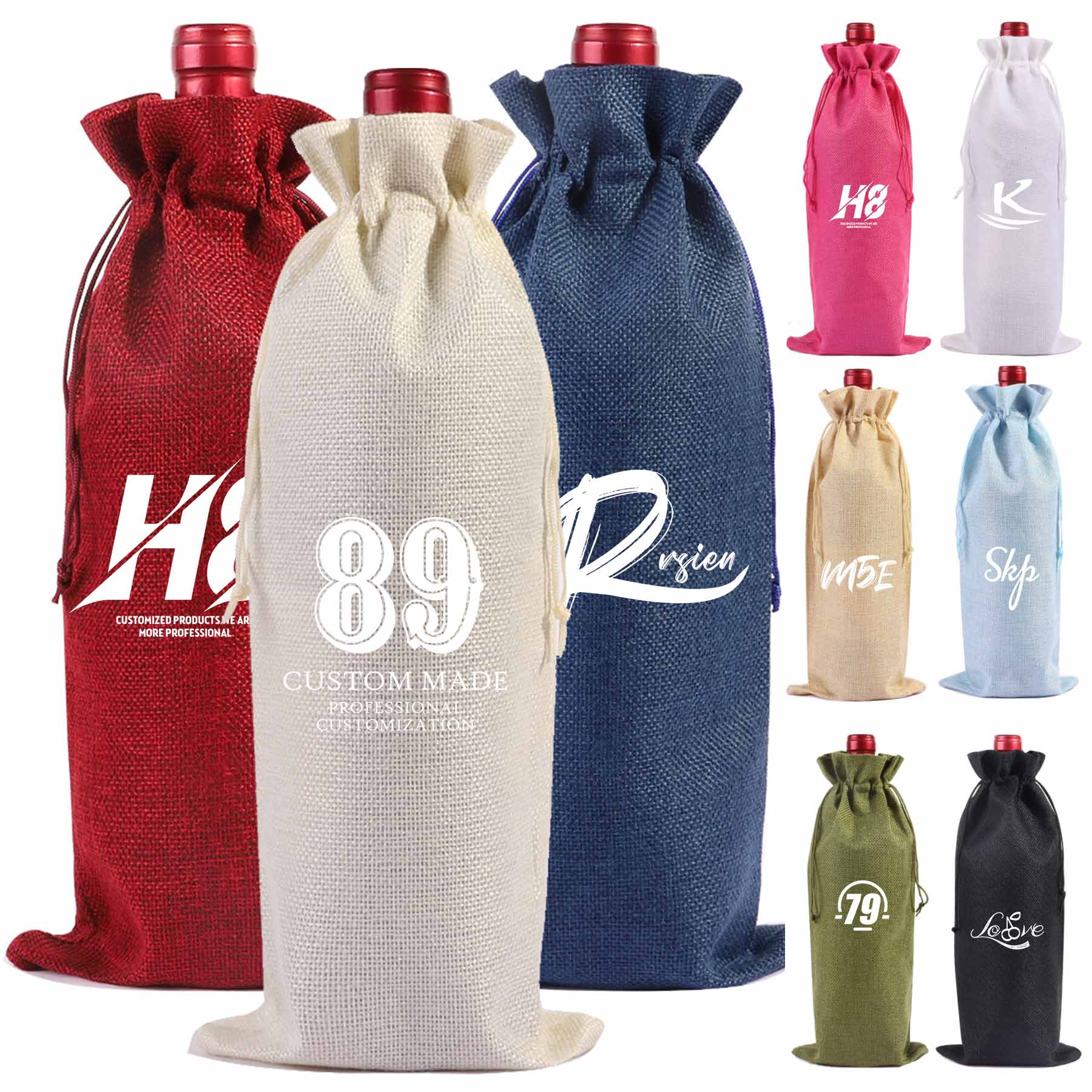 FlyFlyPromos - Linen Wine Bottle Bag With Drawstring - Promotional Product