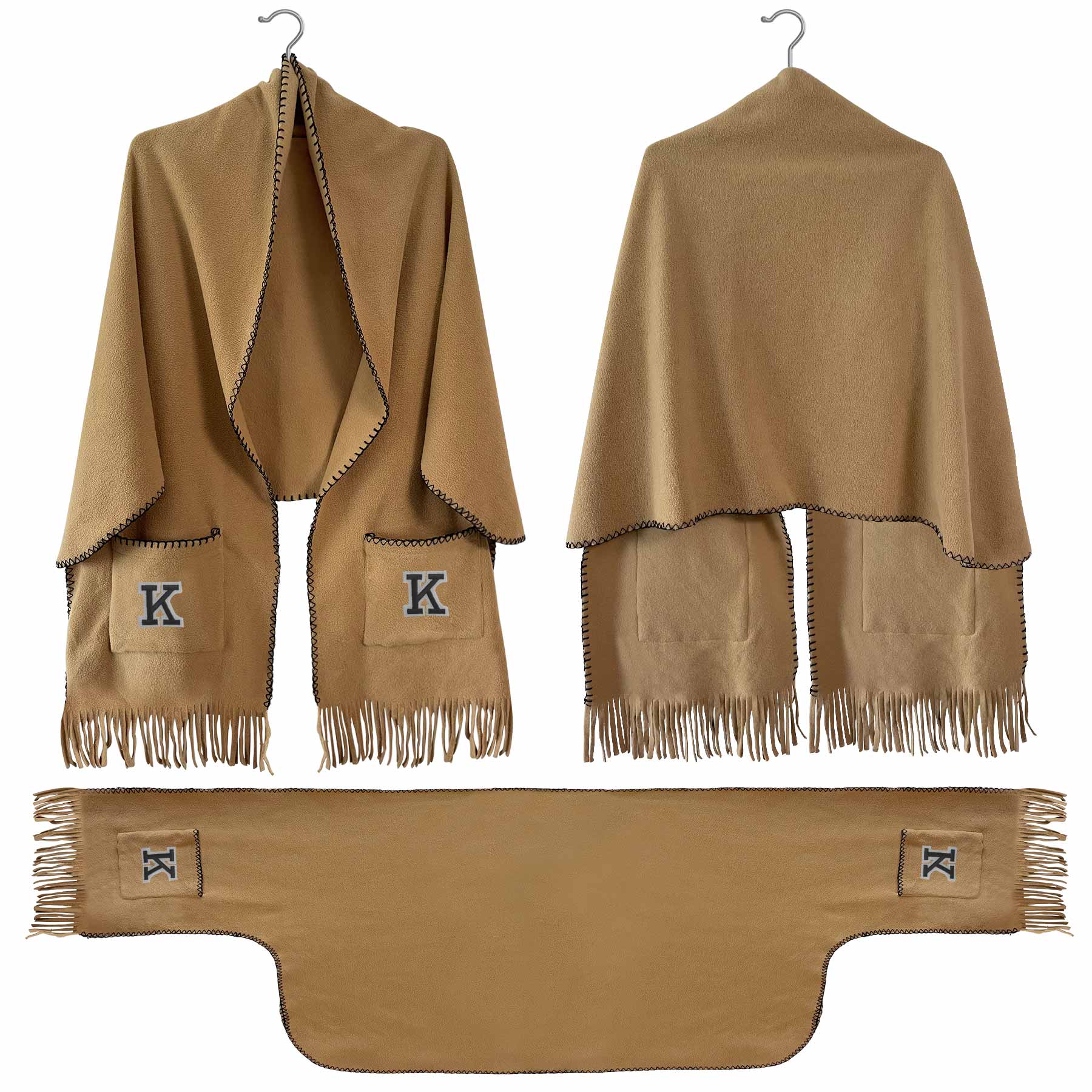 FlyFlyPromos - Winter Open Front Poncho Cape Scarf with Pocket - Promotional Product