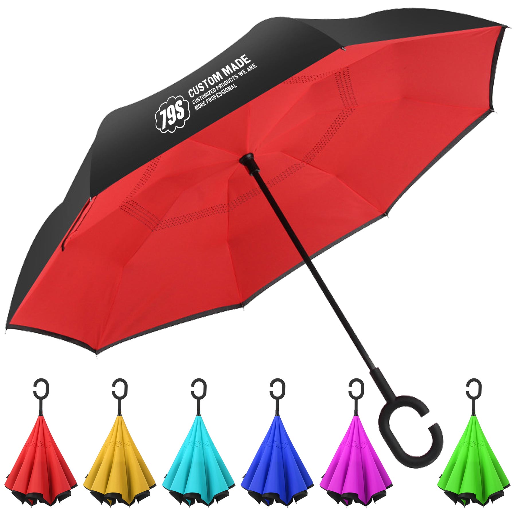 FlyFlyPromos - Reverse Umbrella with C-Shaped Handle - Promotional Product