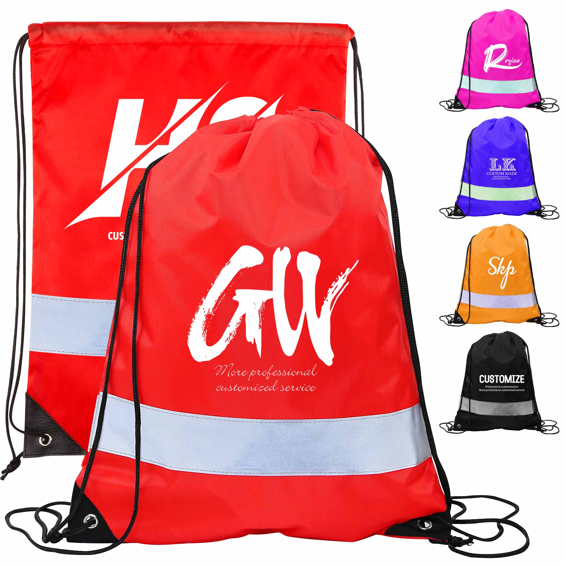 FlyFlyPromos - Reflective Strips Cinch Backpack - Promotional Product