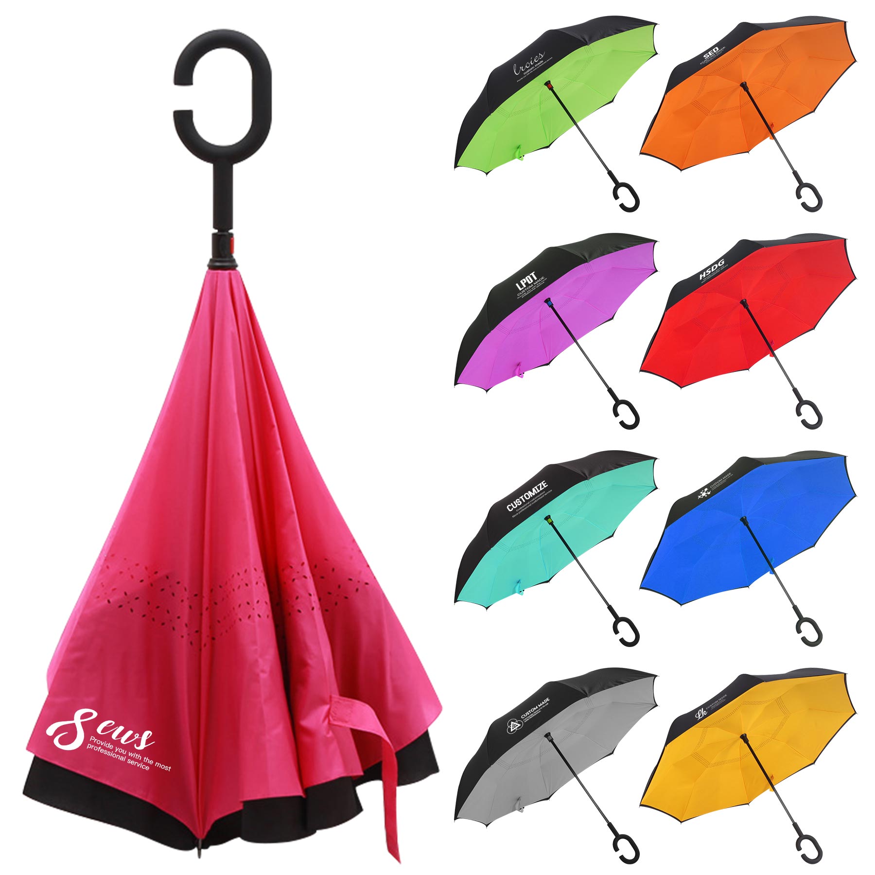 FlyFlyPromos - Folding Inverted Umbrella With C-shaped Handle - Promotional Product