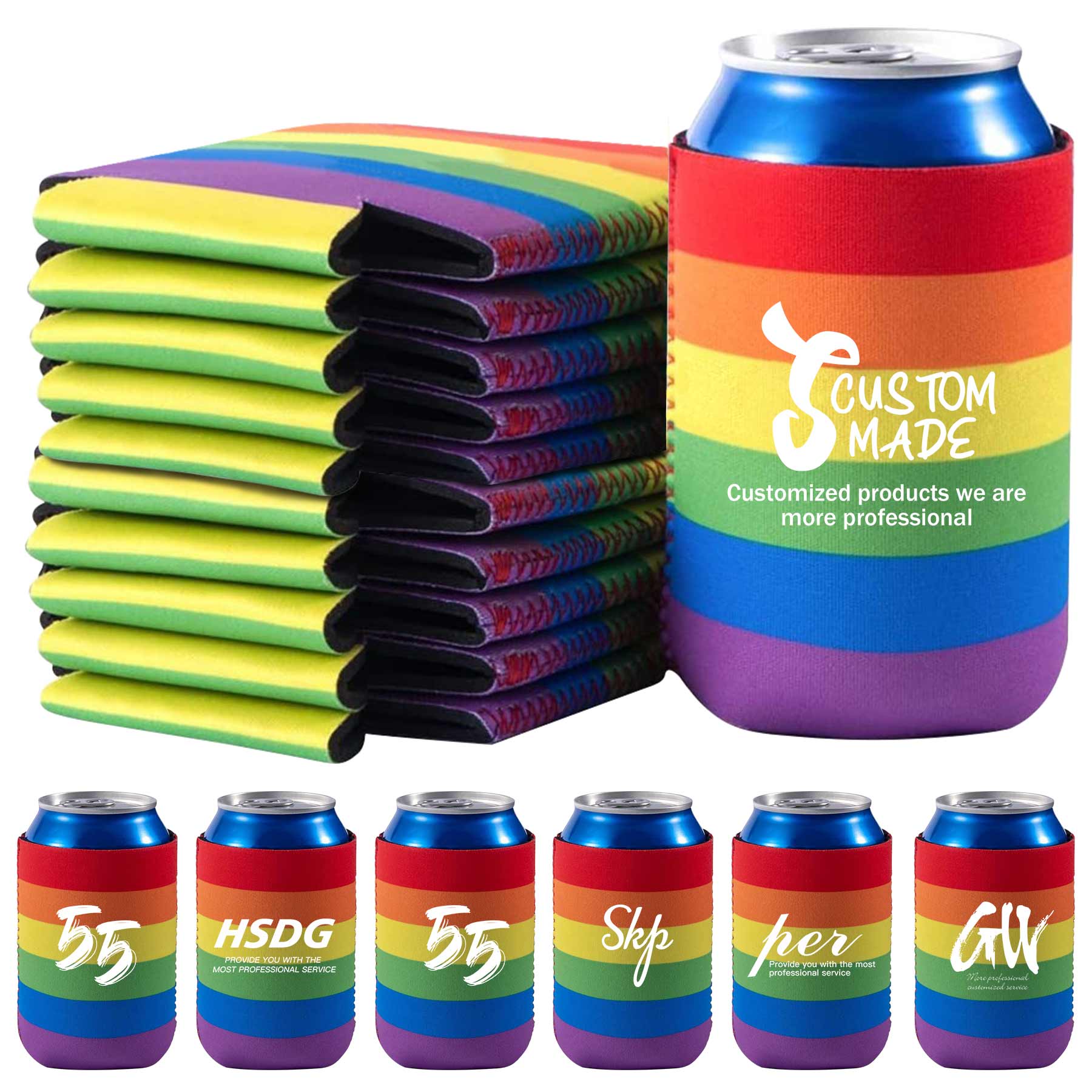 FlyFlyPromos - 12 oz Rainbow Neoprene Beverage Can Cooler - Promotional Product