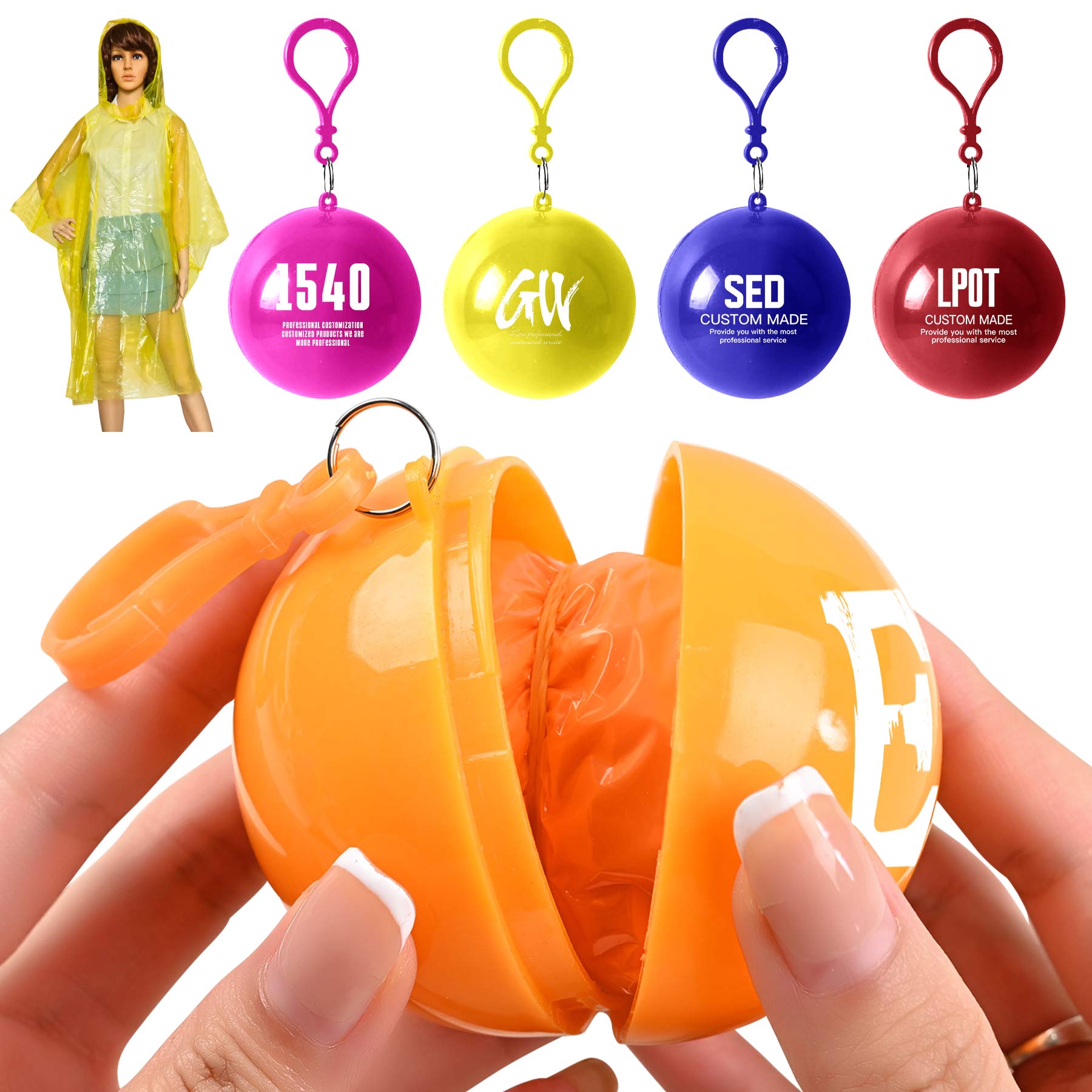 FlyFlyPromos - Disposable Emergency Raincoats Ball Key Chain - Promotional Product