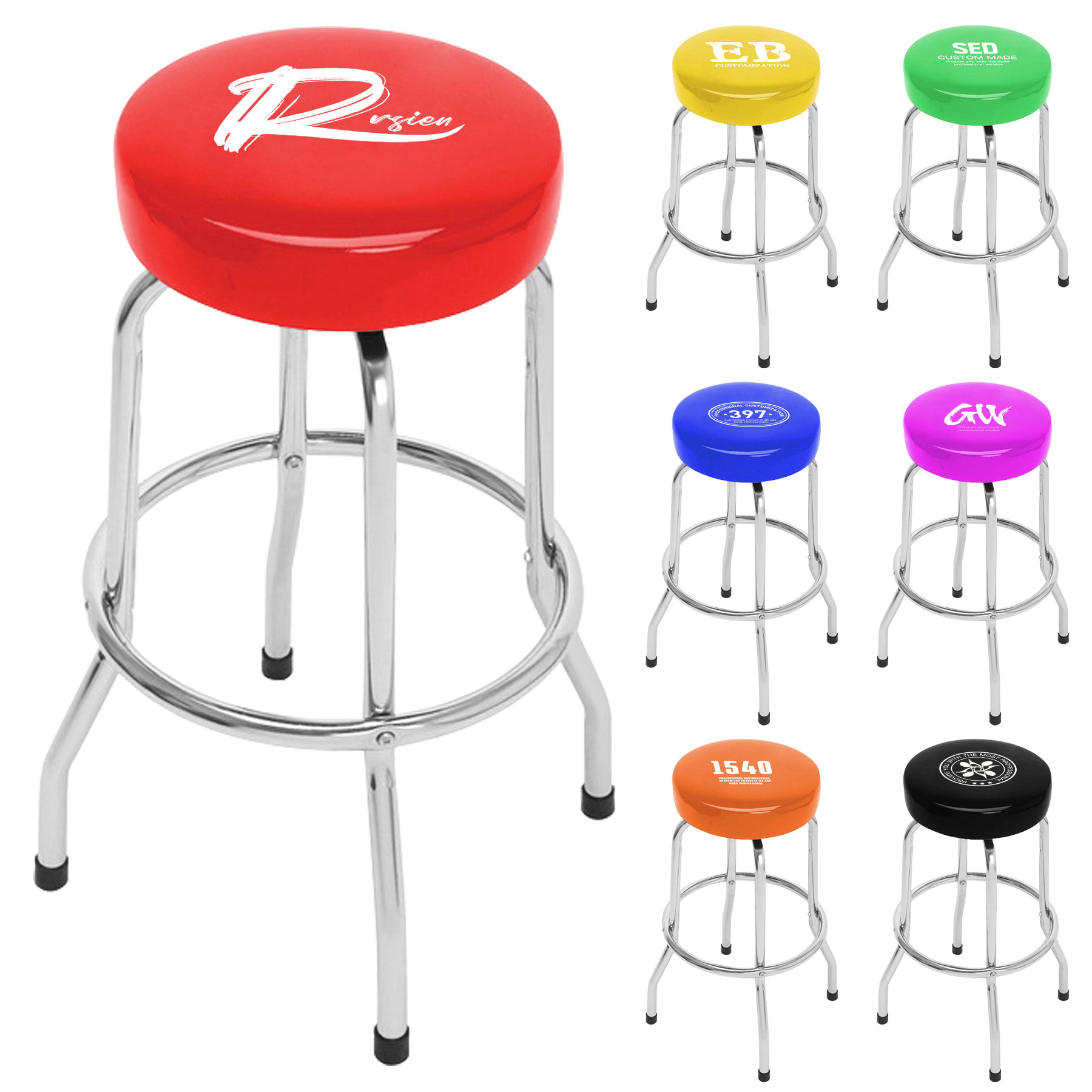 FlyFlyPromos - 25&quot; H Shop Stool with Leather Padded Frame - Promotional Product