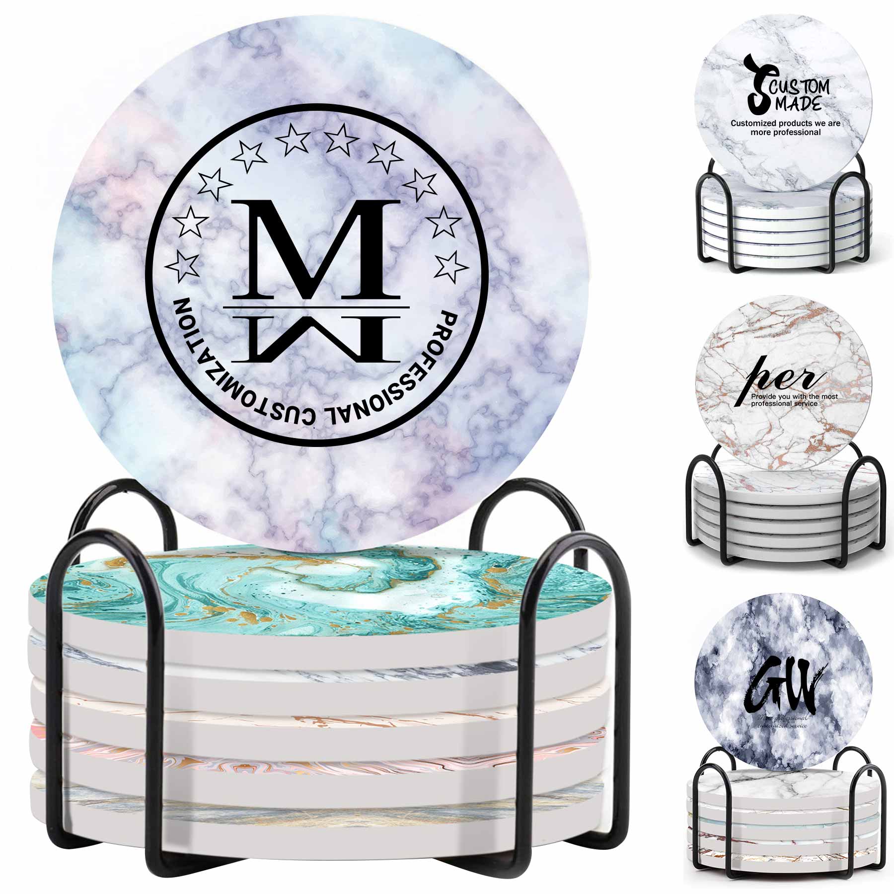 FlyFlyPromos - Absorbent Coasters for Drinks with Holder - Promotional Product