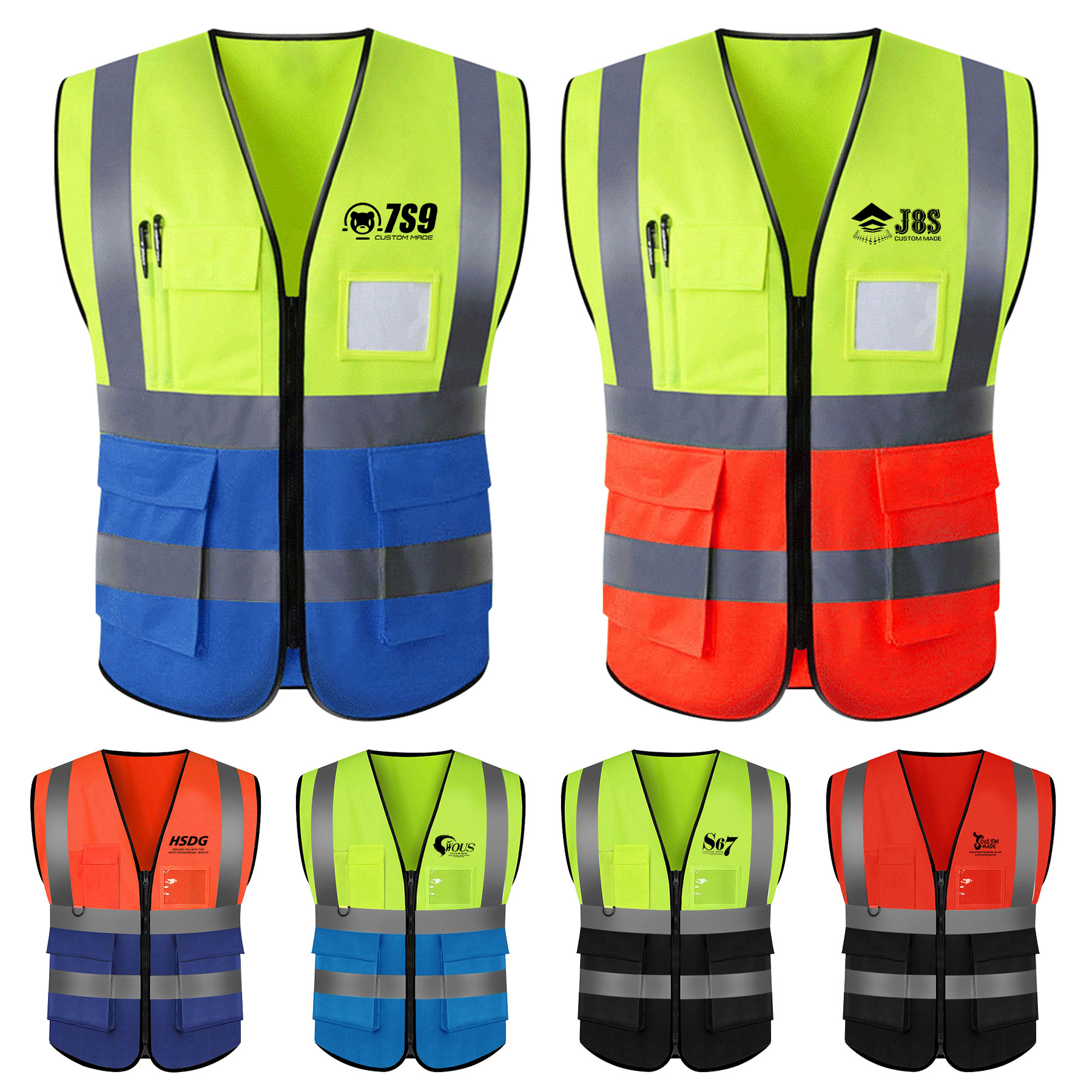 FlyFlyPromos - High Visibility Zipper Front Safety Vest With Reflective Strips Image 1 - Promotional Product