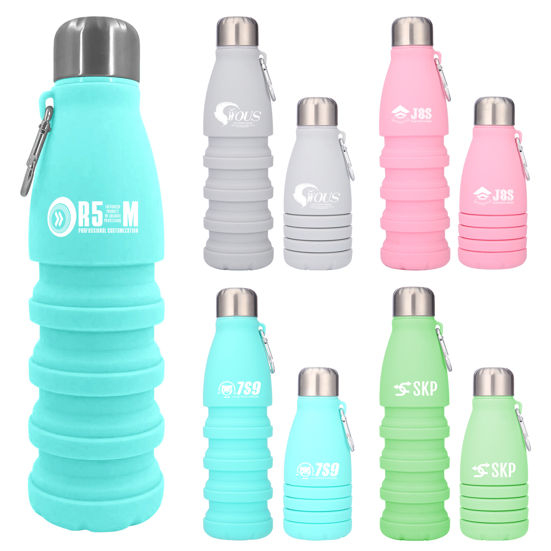 FlyFlyPromos - Foldable Telescopic Silicone Water Cup with Carabiner - Promotional Product