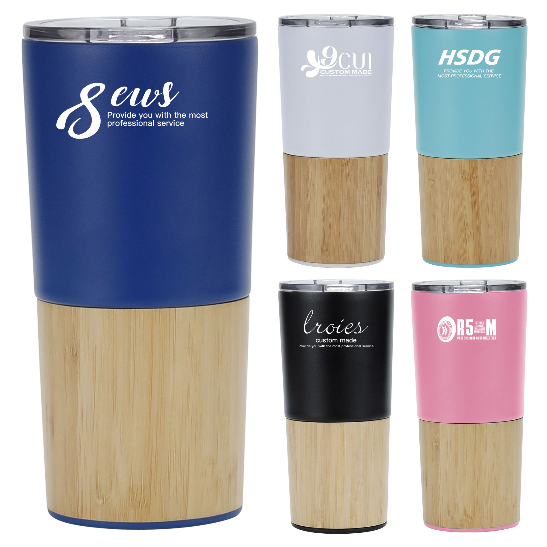FlyFlyPromos - Double Wall Stainless Steel Tumbler with Bamboo Shell - Promotional Product