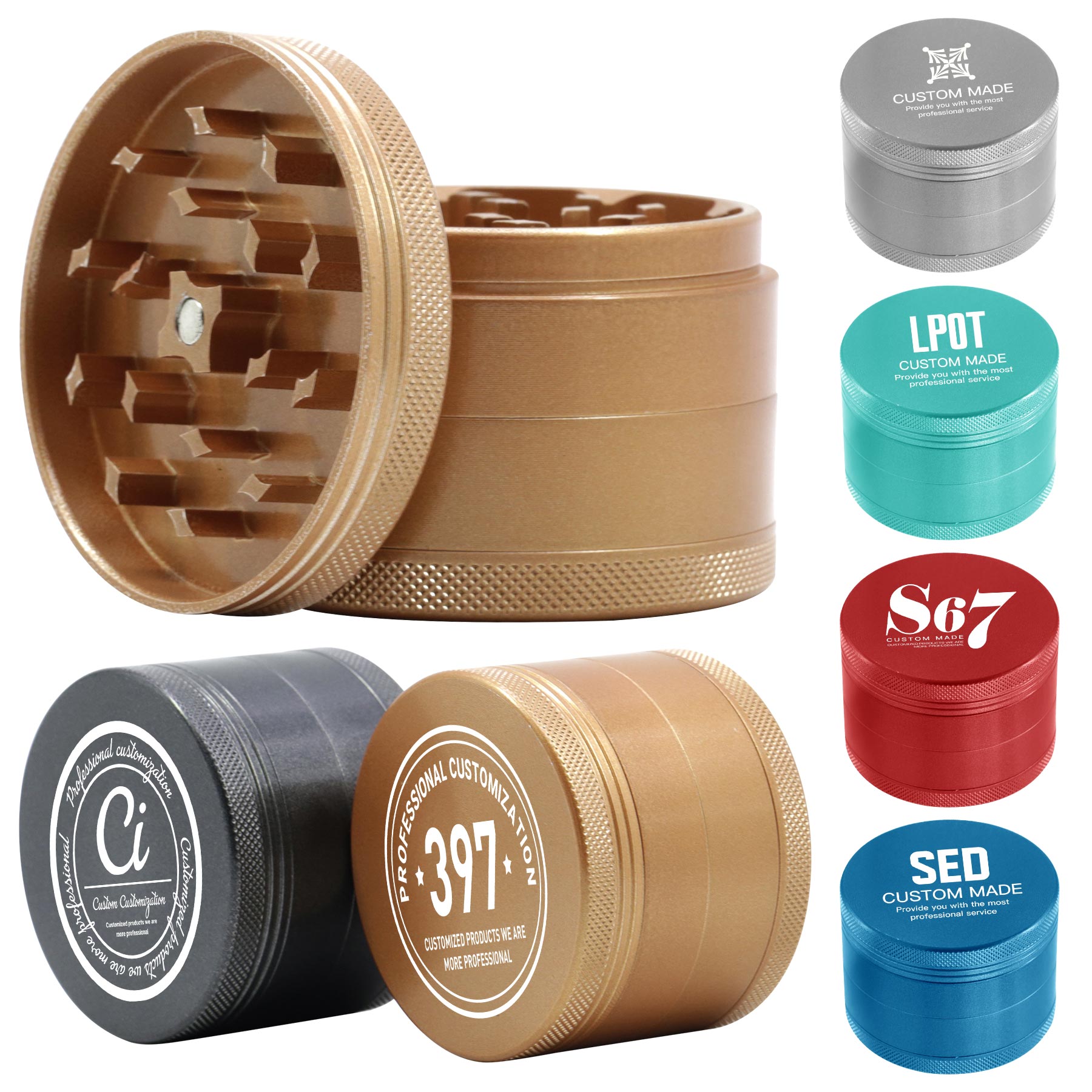 FlyFlyPromos - 50mm 4 Pieces Zinc Alloy Herb Spice Grinder - Promotional Product