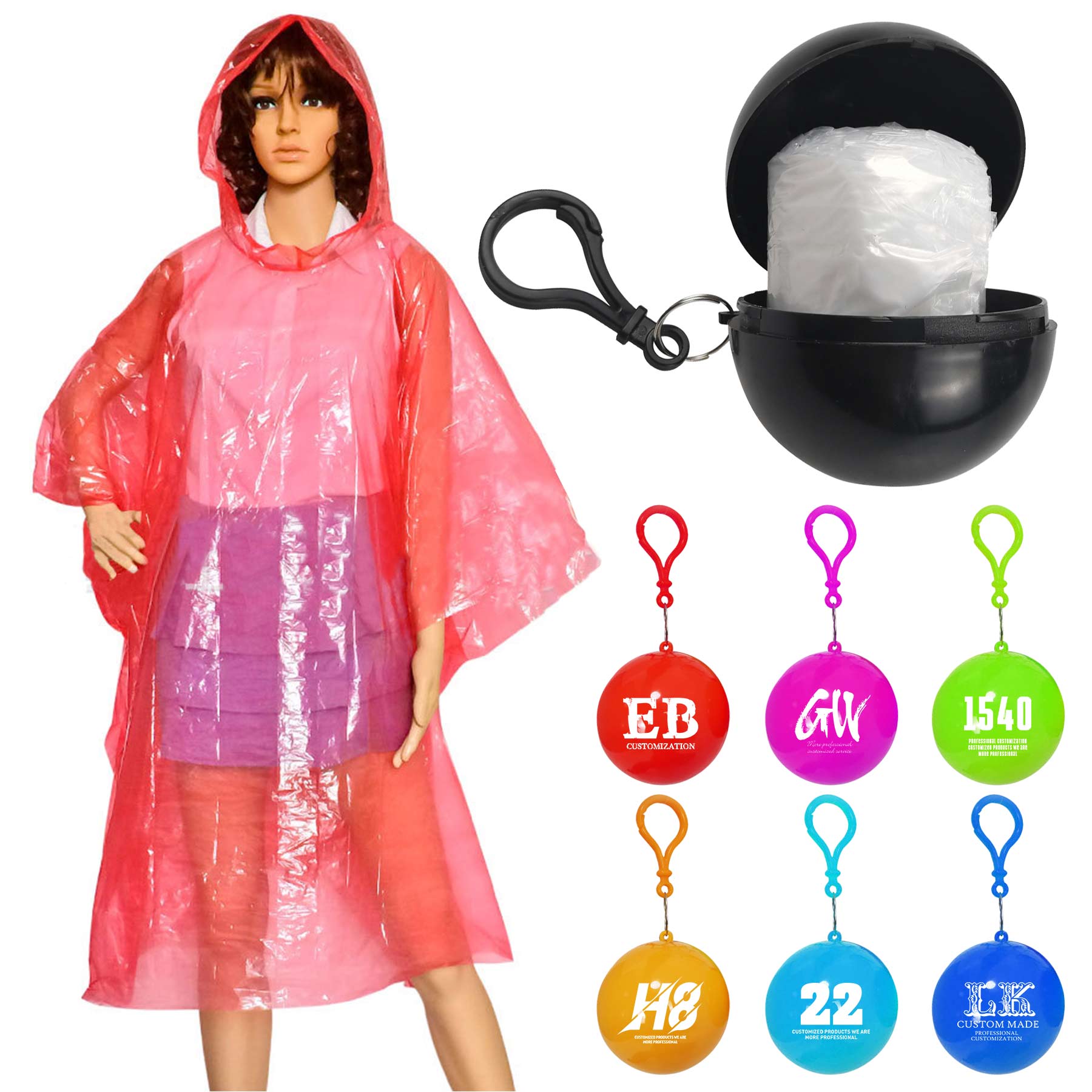 FlyFlyPromos - Portable Raincoats Keychains with Ball - Promotional Product