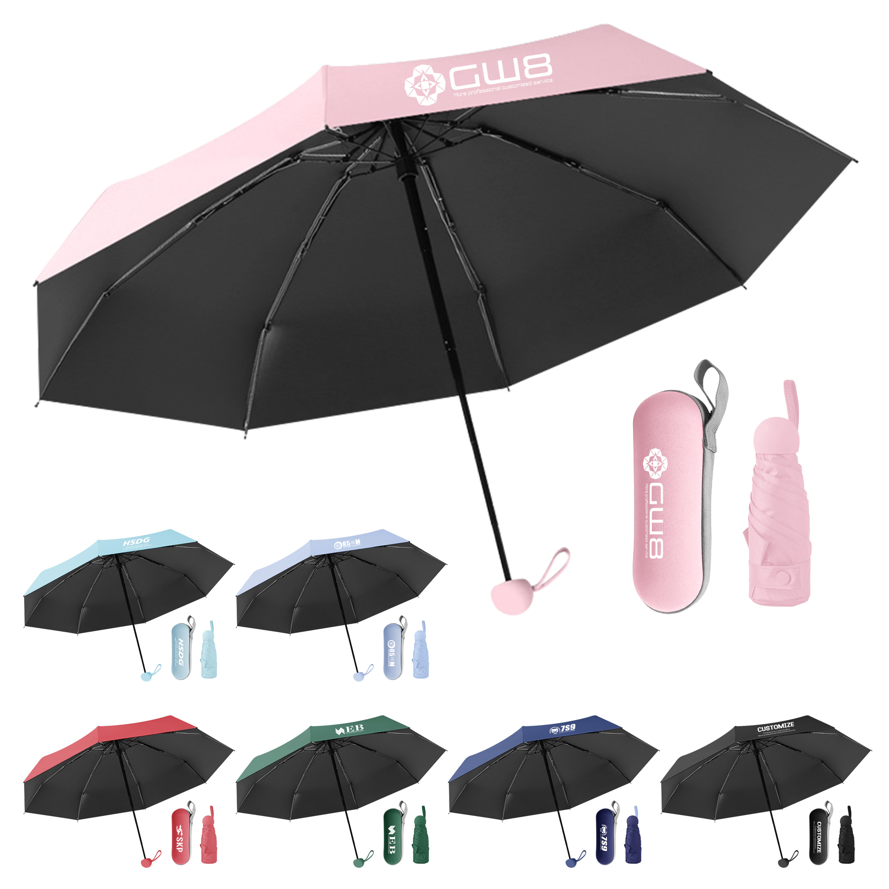 FlyFlyPromos - Mini 5 Folding Umbrella with Case - Promotional Product