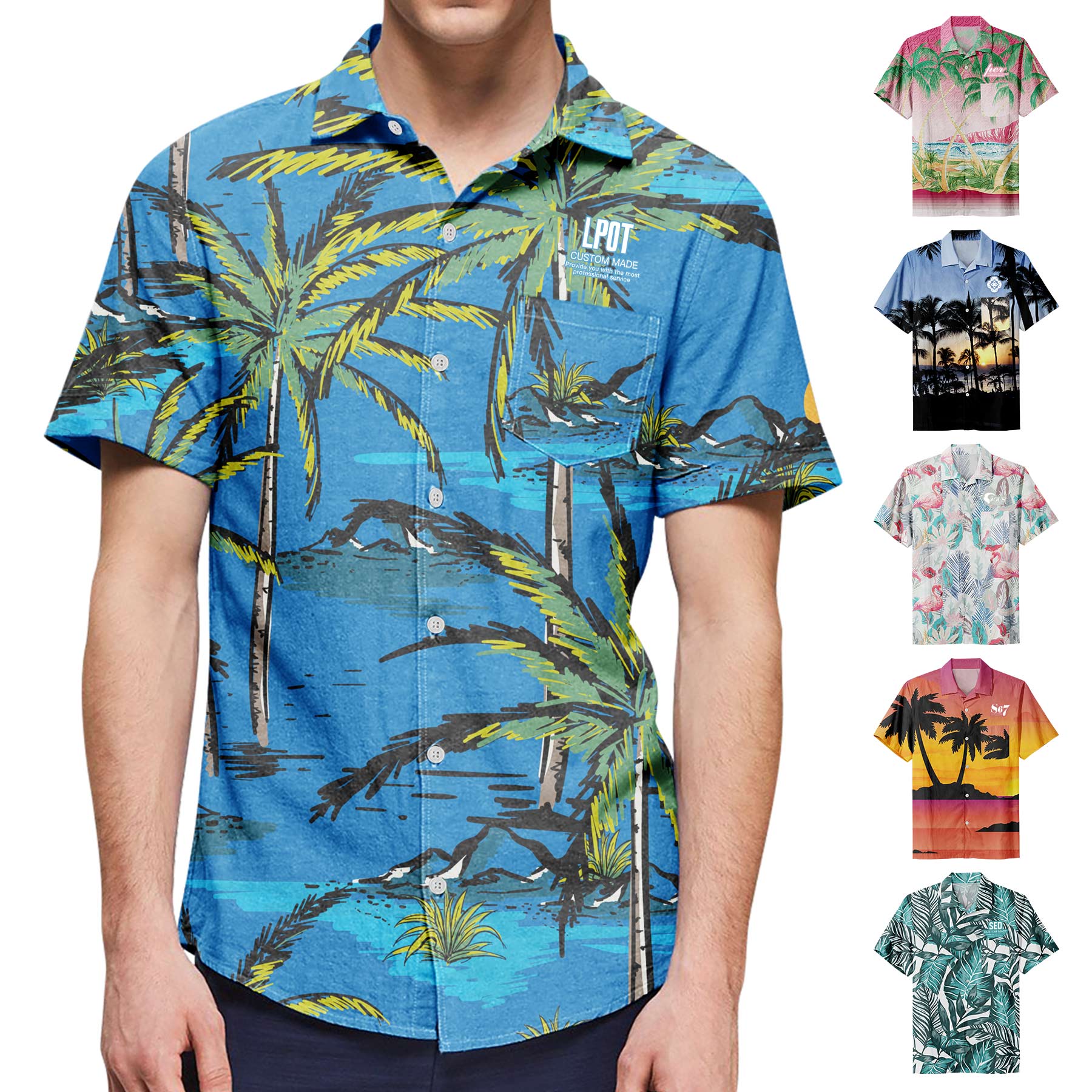 FlyFlyPromos - Mens Hawaiian Short Sleeve Casual Button Down Tropical Beach Shirt Image 1 - Promotional Product