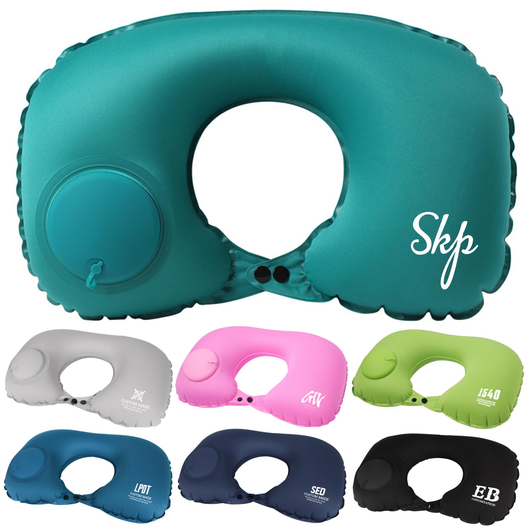 FlyFlyPromos - U-Shaped Portable Inflatable Travel Neck Pillow - Promotional Product