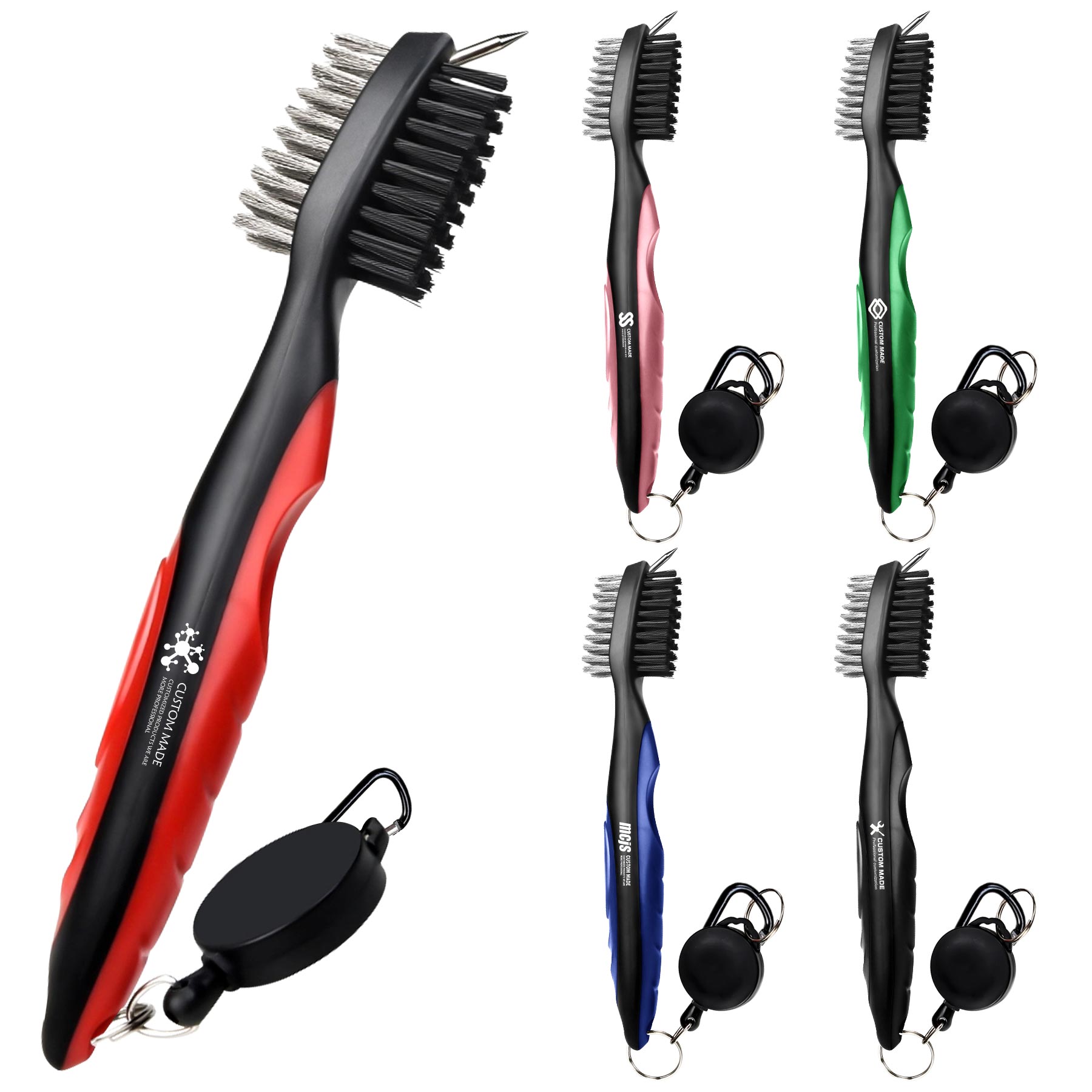 FlyFlyPromos - Golf Club Brush Groove Cleaner with Retractable Zip-line and Aluminum Carabiner Cleaning Tools - Promotional Product