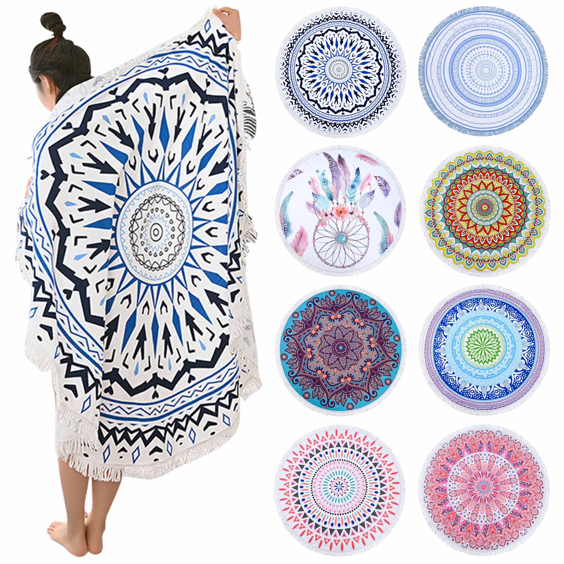 FlyFlyPromos - Full Color Microfiber Round Beach Blanket - Promotional Product