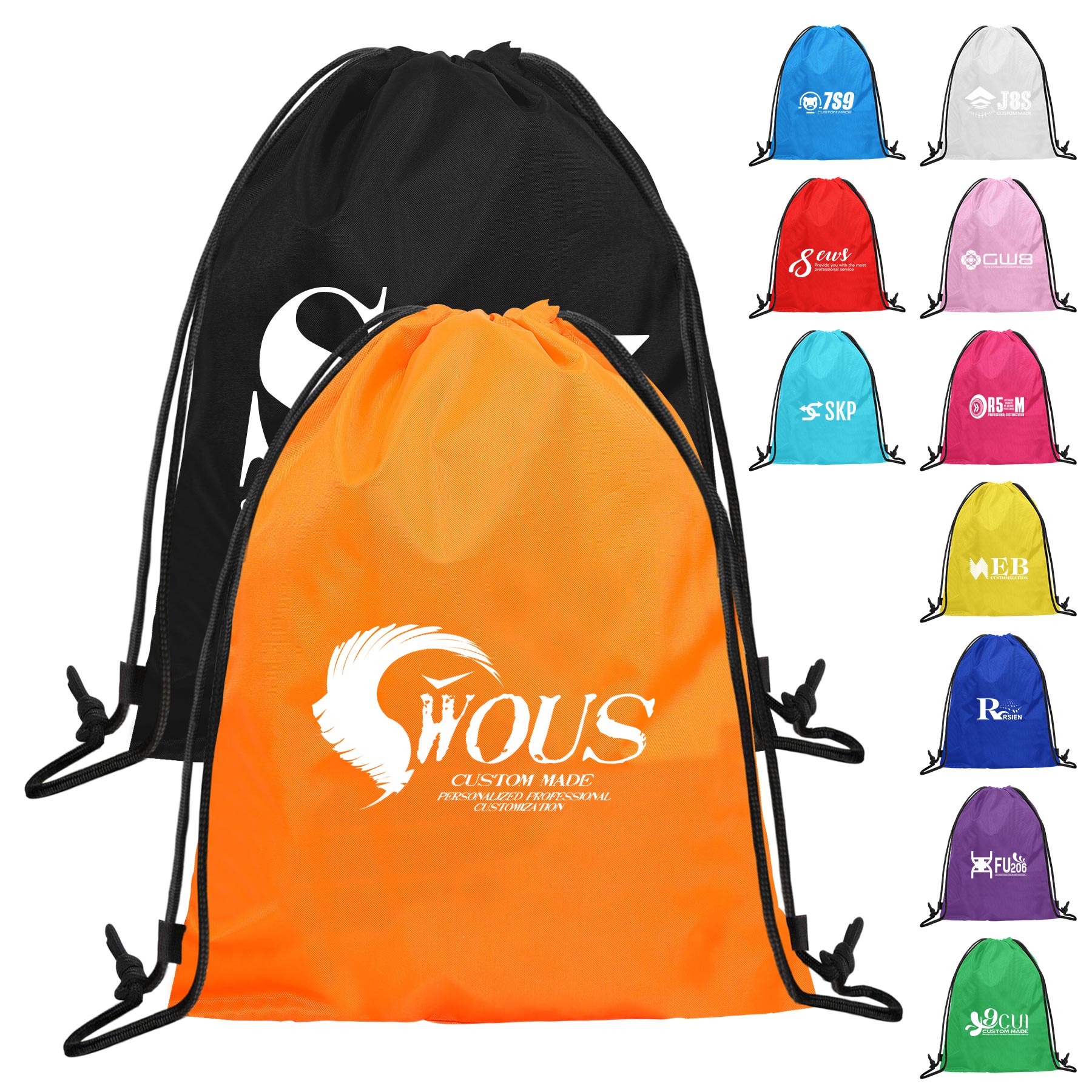 FlyFlyPromos - 210D Polyester Drawstring Backpack Bundle Pocket - Promotional Product
