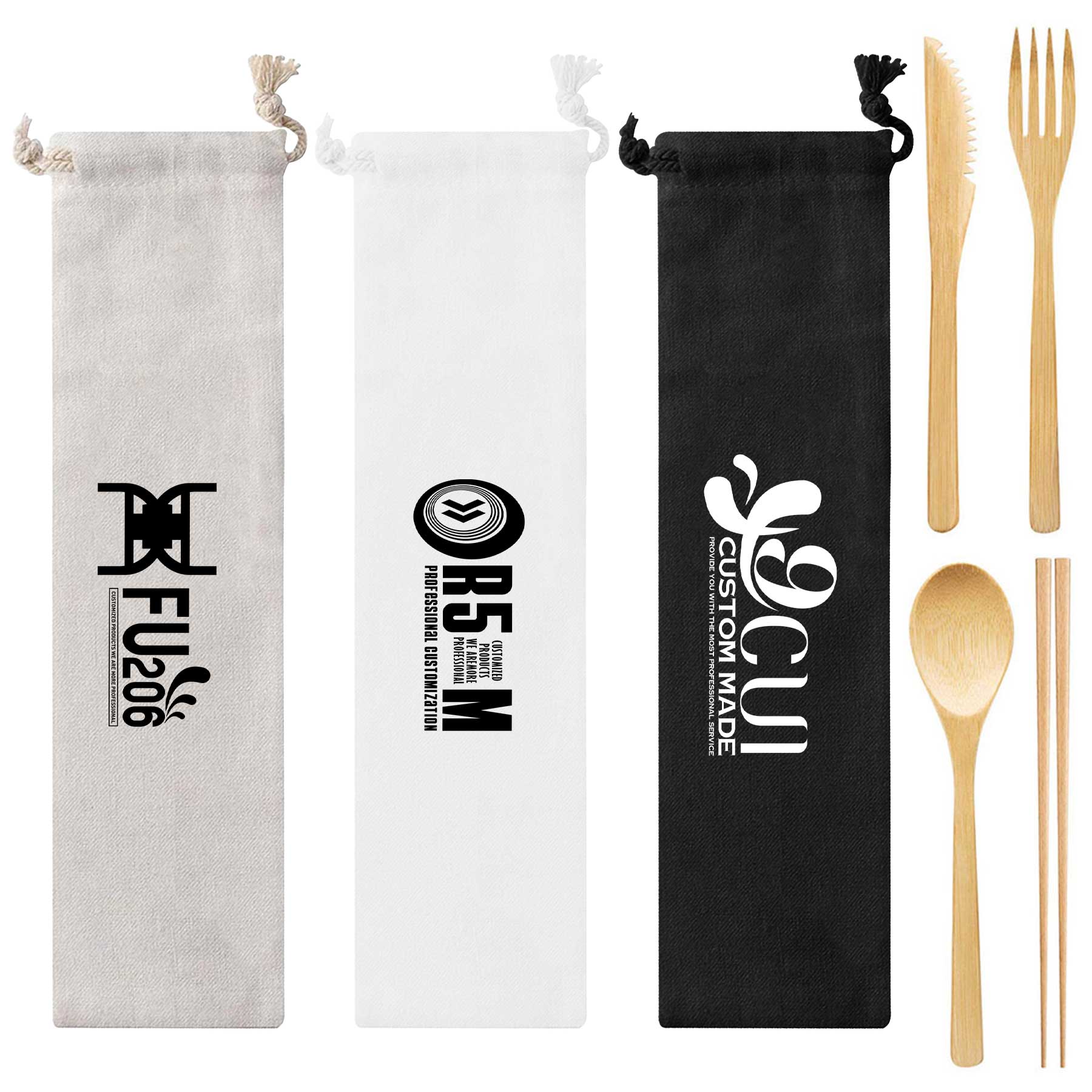 FlyFlyPromos - Bamboo Travel Utensil Set with Pouch - Promotional Product